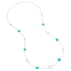 Turquoise Gemstones & Pebbles Long Necklace In Sterling Silver