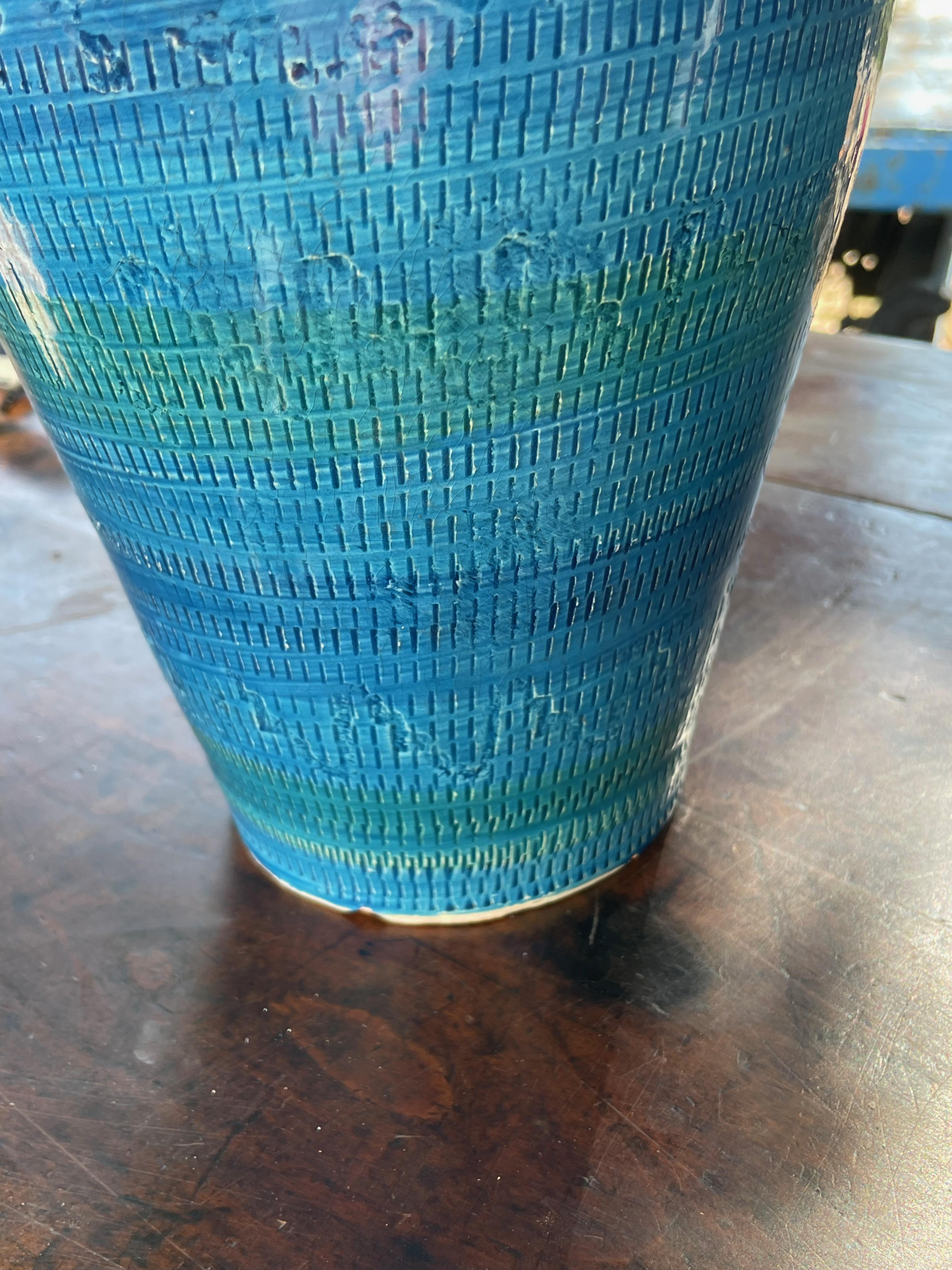 French Turquoise Geometric Textured Pattern Lidded Vase, France, Mid Century For Sale