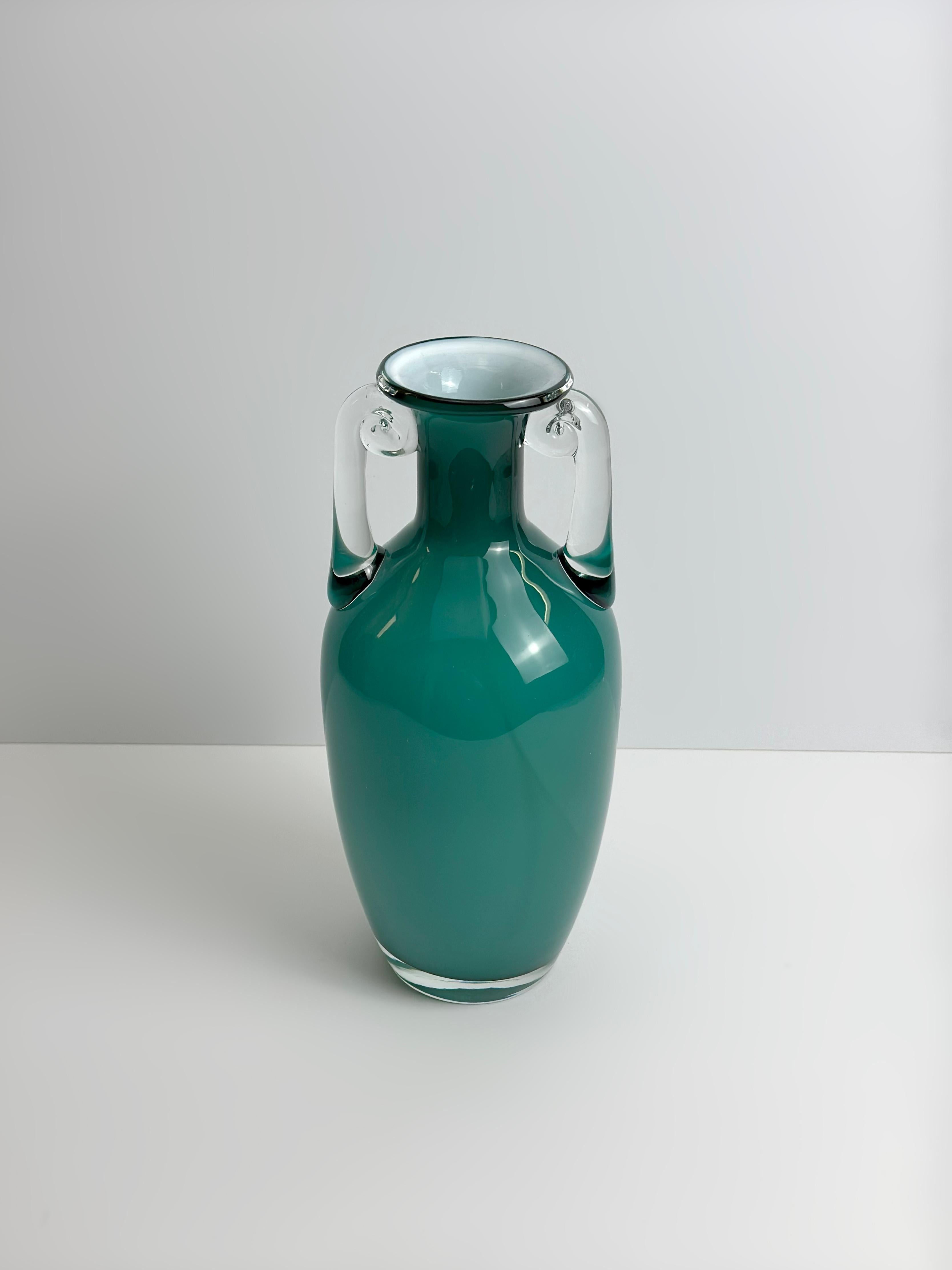 Post-Modern Turquoise Glass Amphora Vase, Jerzy Słuczan-Orkusz for Tarnowiec, Poland, 1980s For Sale
