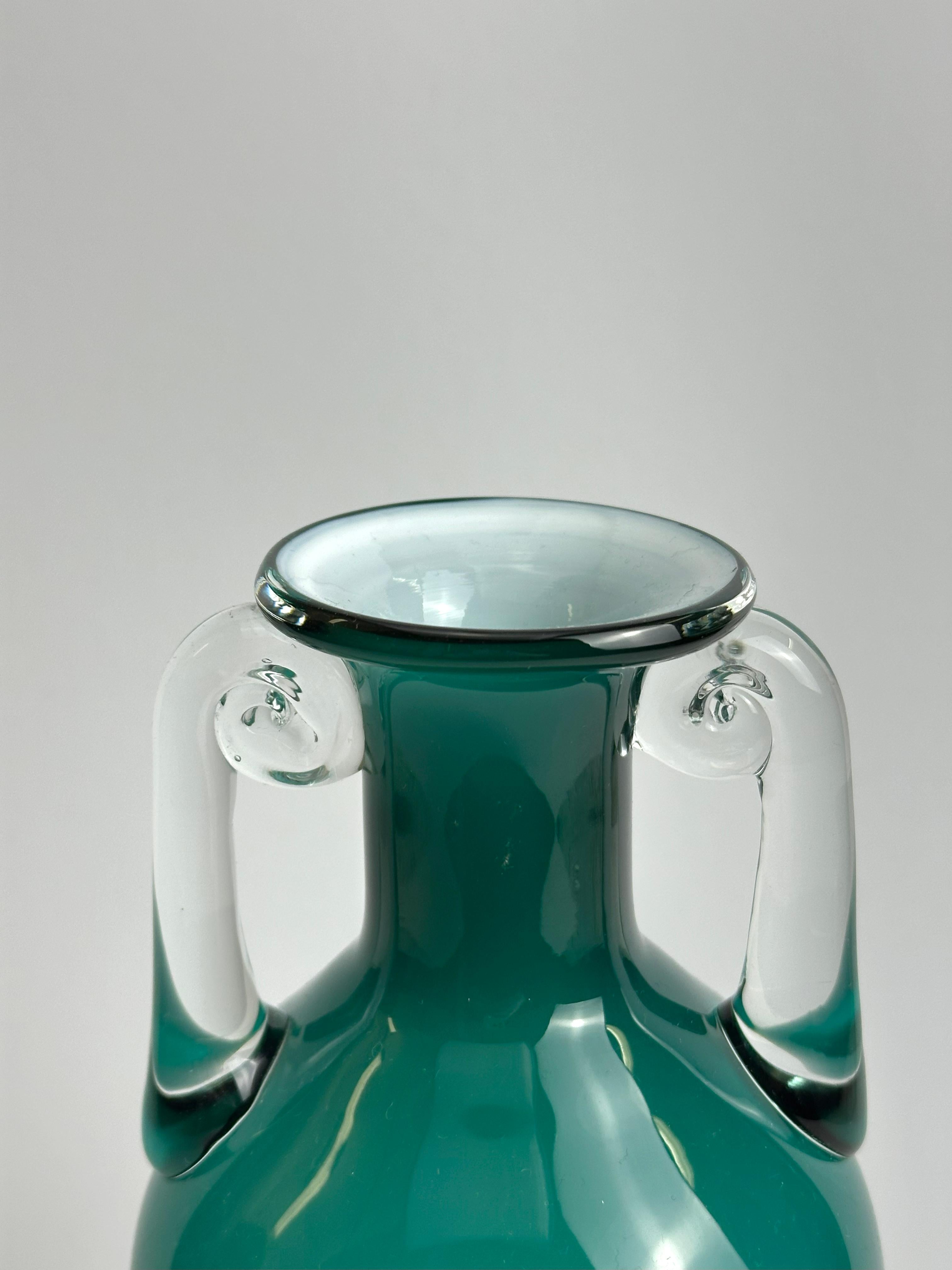 Polish Turquoise Glass Amphora Vase, Jerzy Słuczan-Orkusz for Tarnowiec, Poland, 1980s For Sale