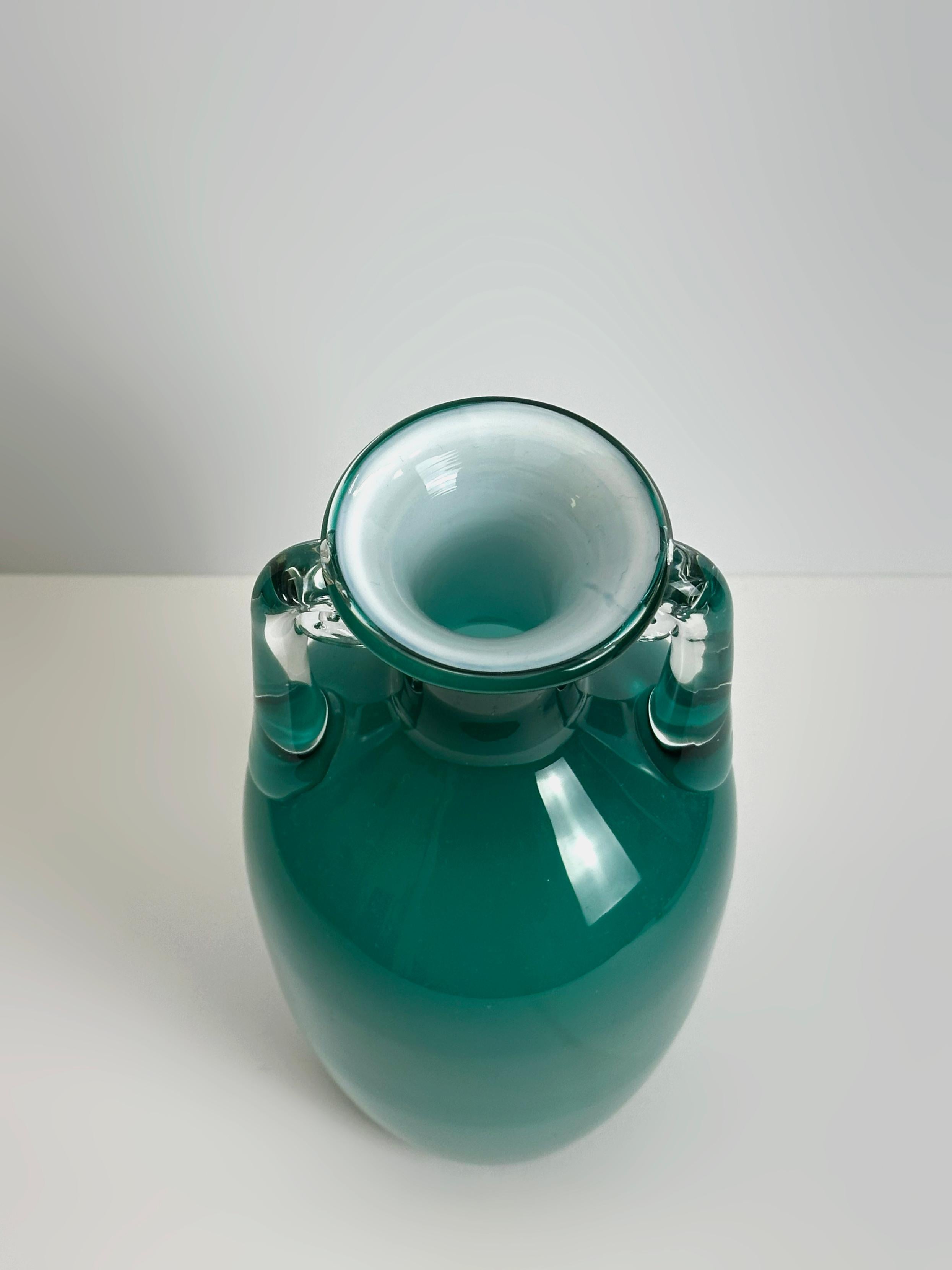 Turquoise Glass Amphora Vase, Jerzy Słuczan-Orkusz for Tarnowiec, Poland, 1980s In Good Condition For Sale In Glasgow, GB