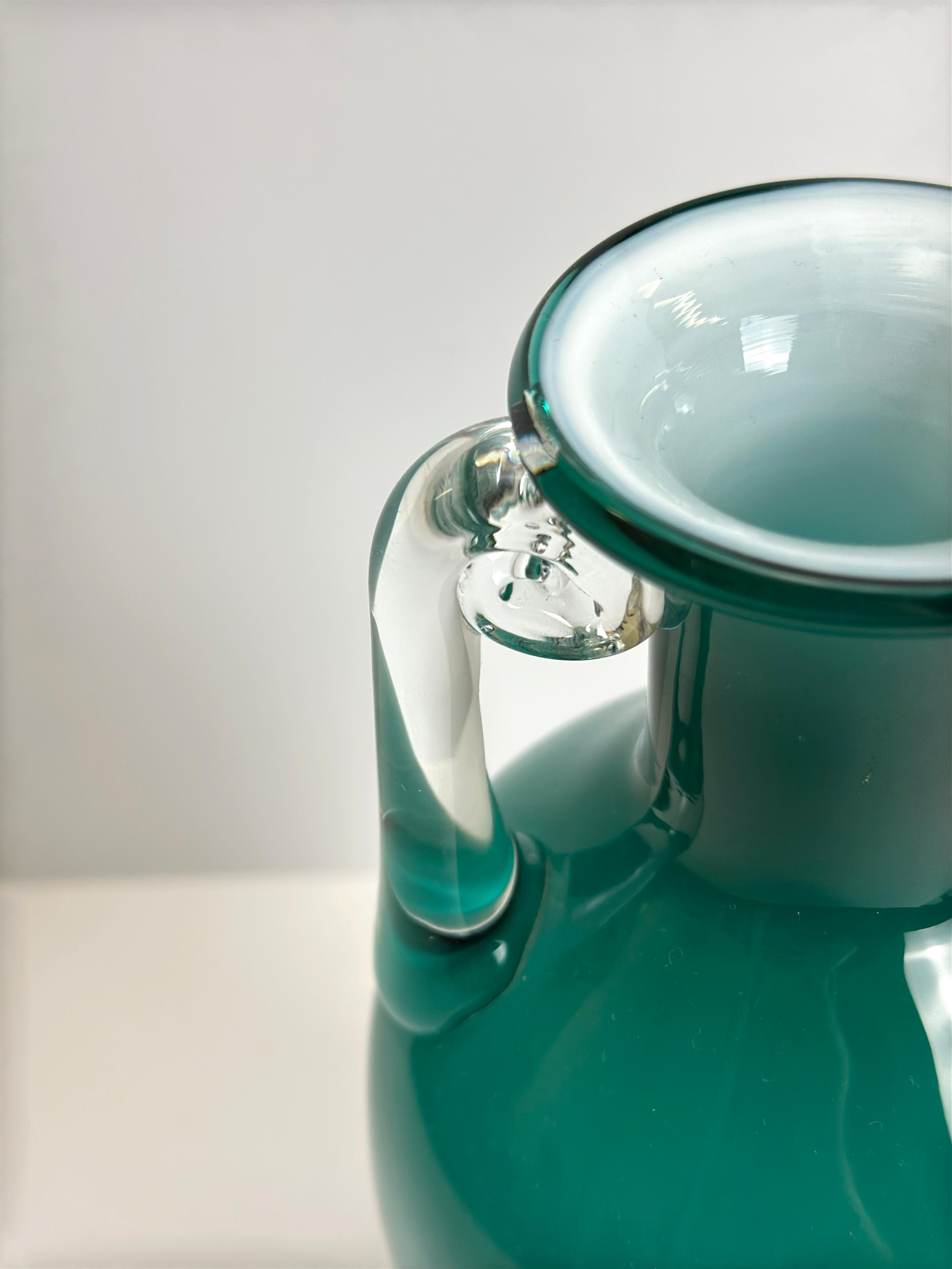 20th Century Turquoise Glass Amphora Vase, Jerzy Słuczan-Orkusz for Tarnowiec, Poland, 1980s For Sale