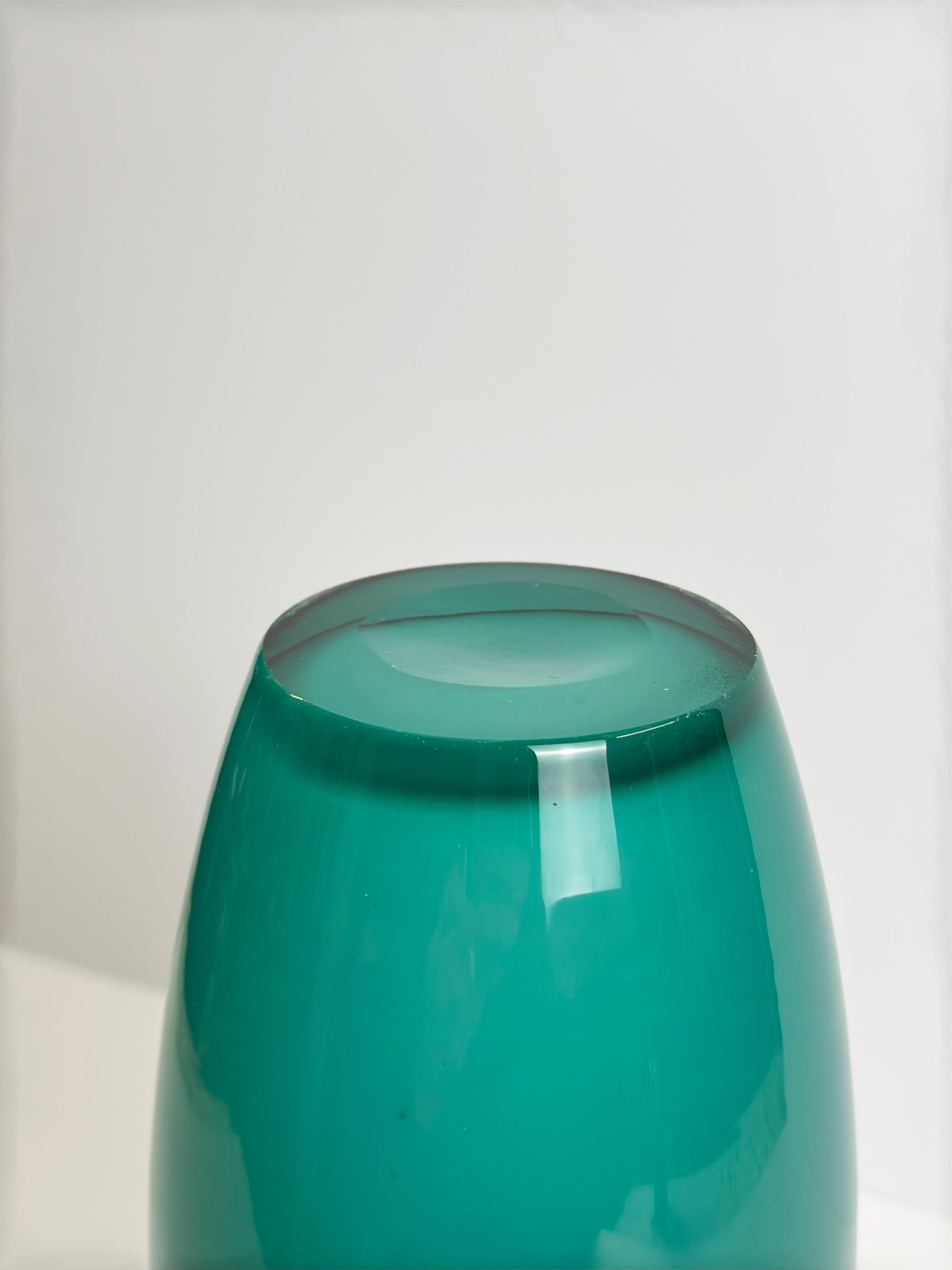 Art Glass Turquoise Glass Amphora Vase, Jerzy Słuczan-Orkusz for Tarnowiec, Poland, 1980s For Sale