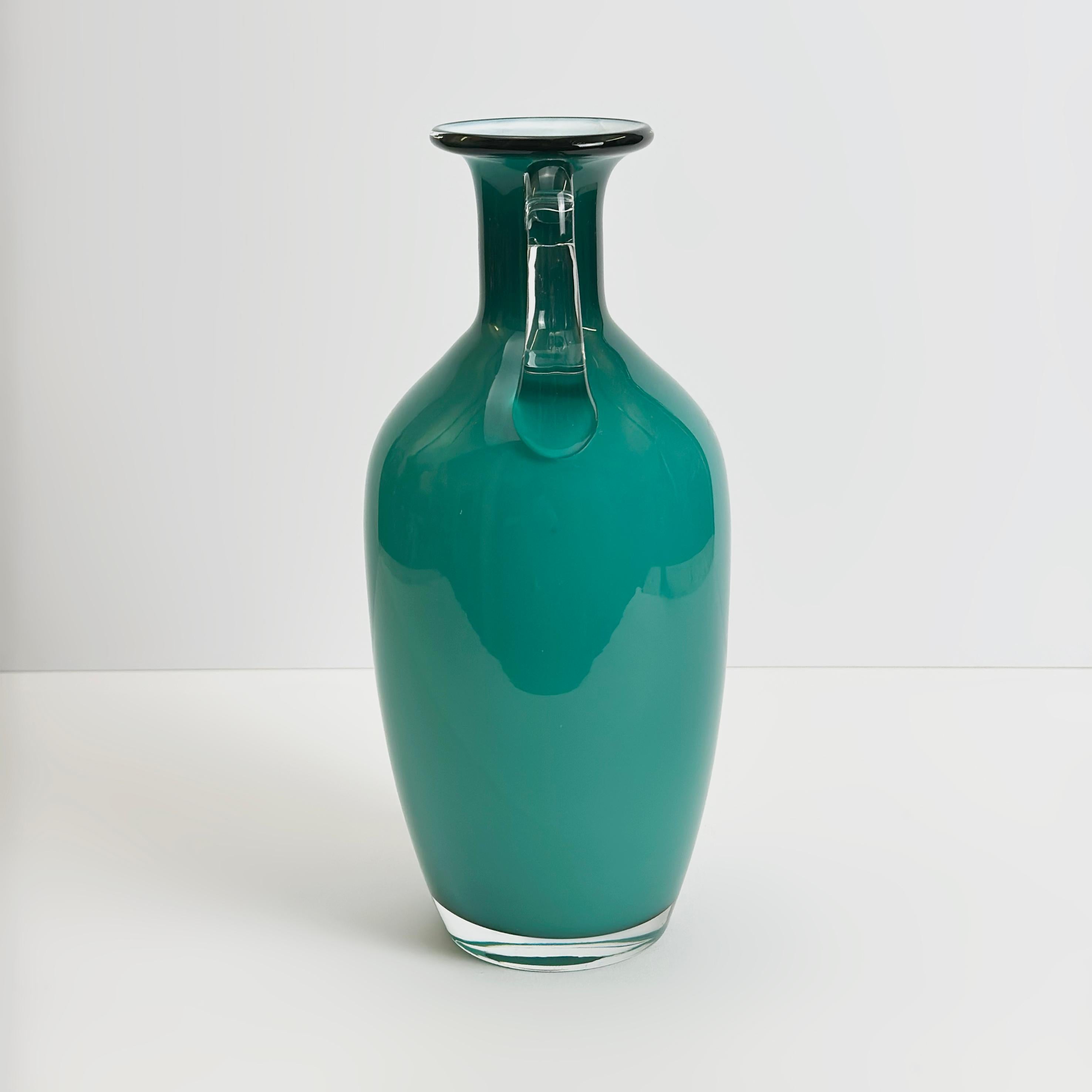 Turquoise Glass Amphora Vase, Jerzy Słuczan-Orkusz for Tarnowiec, Poland, 1980s For Sale 1
