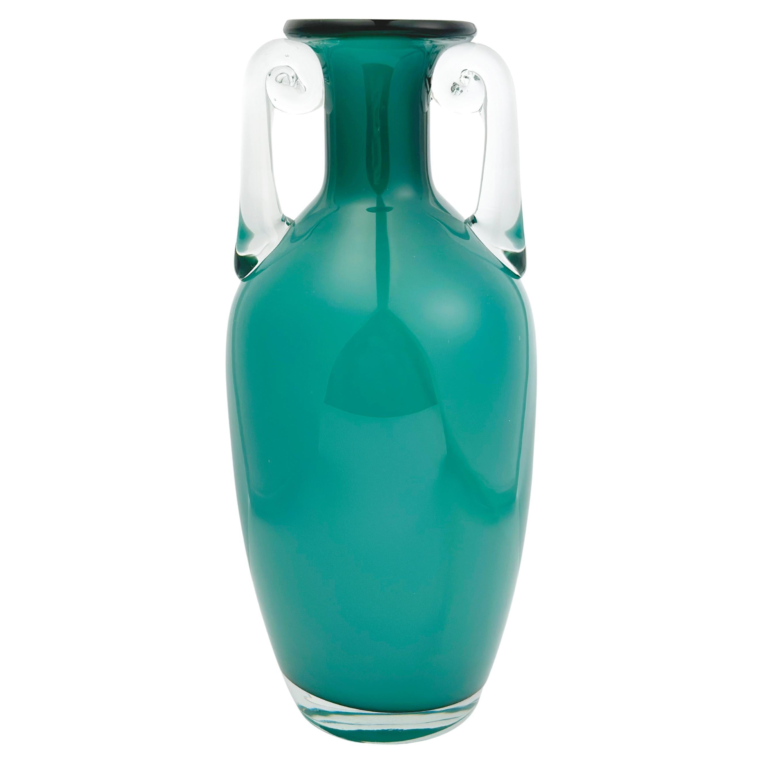 Turquoise Glass Amphora Vase, Jerzy Słuczan-Orkusz for Tarnowiec, Poland, 1980s For Sale