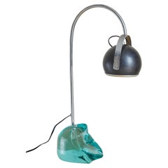 Turquoise Glass Base Desk Lamp Attributed to Fontana Arte, Italy 1960s