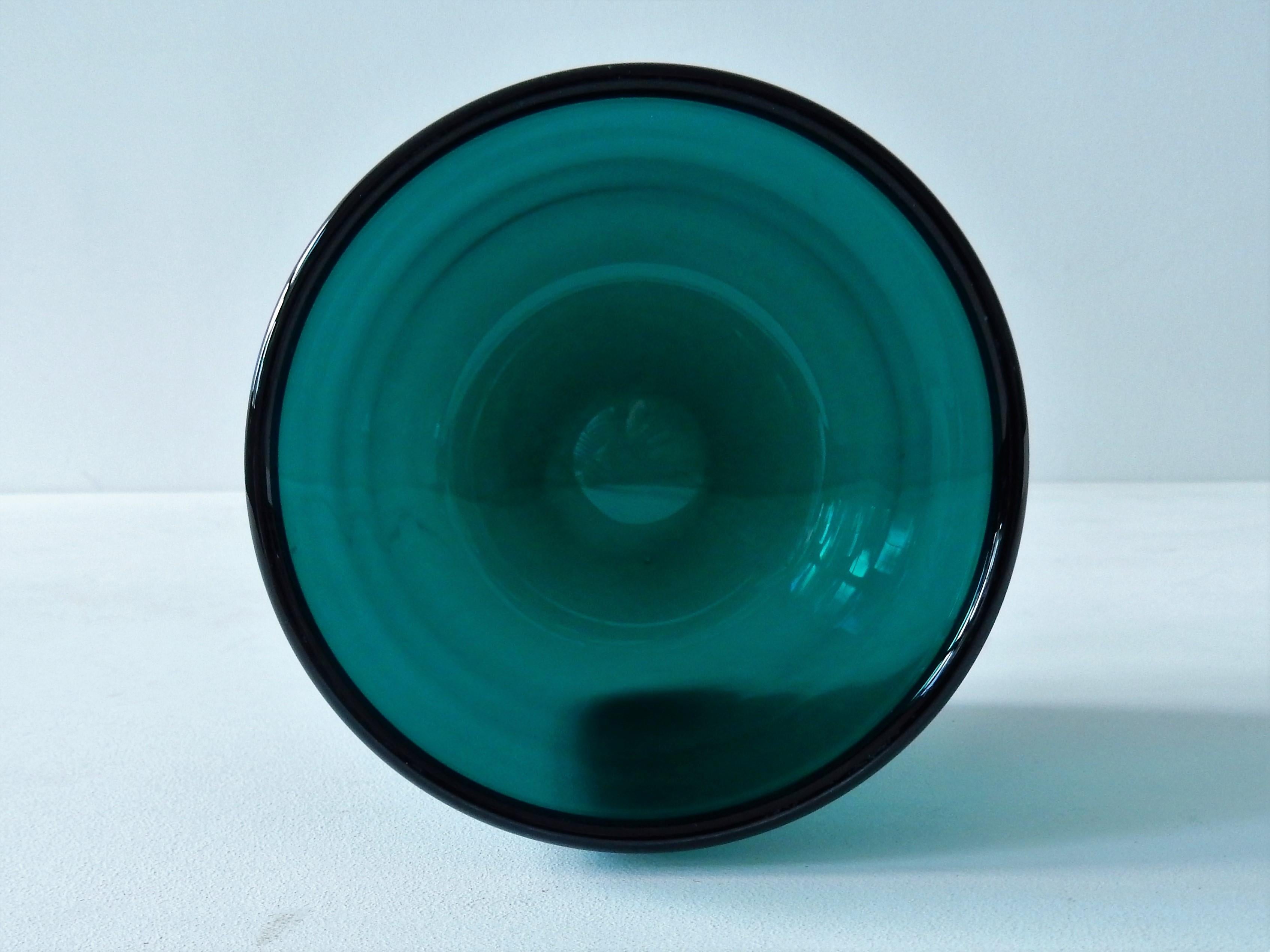 Danish Turquoise Glass 'Grønland' flowerpot by Per Lütken for Holmegaard, Denmark 1961