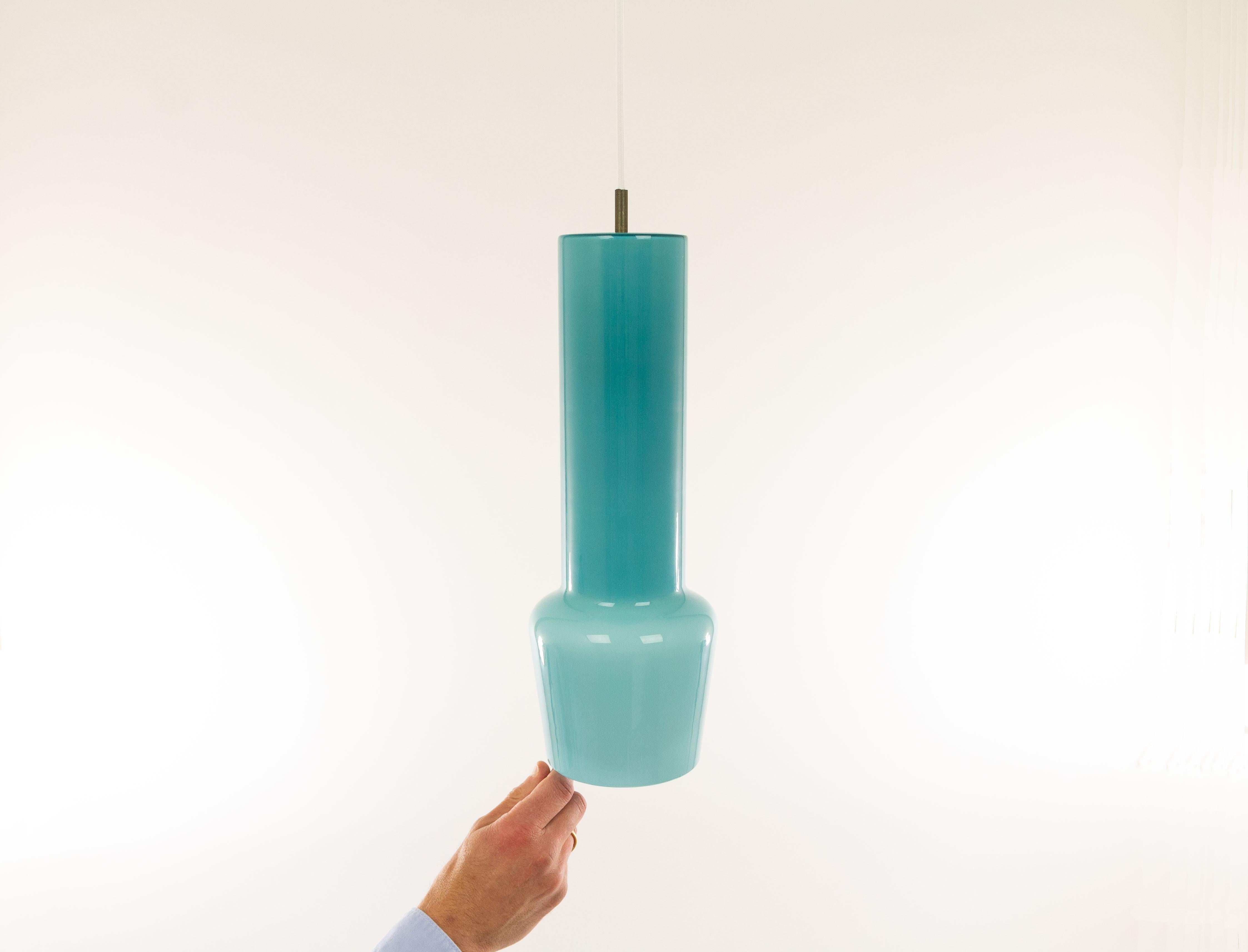 Brass Turquoise Glass Pendant by Massimo Vignelli for Venini, 1950s