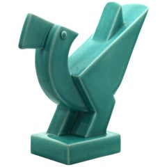 Türkis glasierte 'Art Deco'-Skulptur eines Vogels:: Design De Mey:: von Nimy Belgien