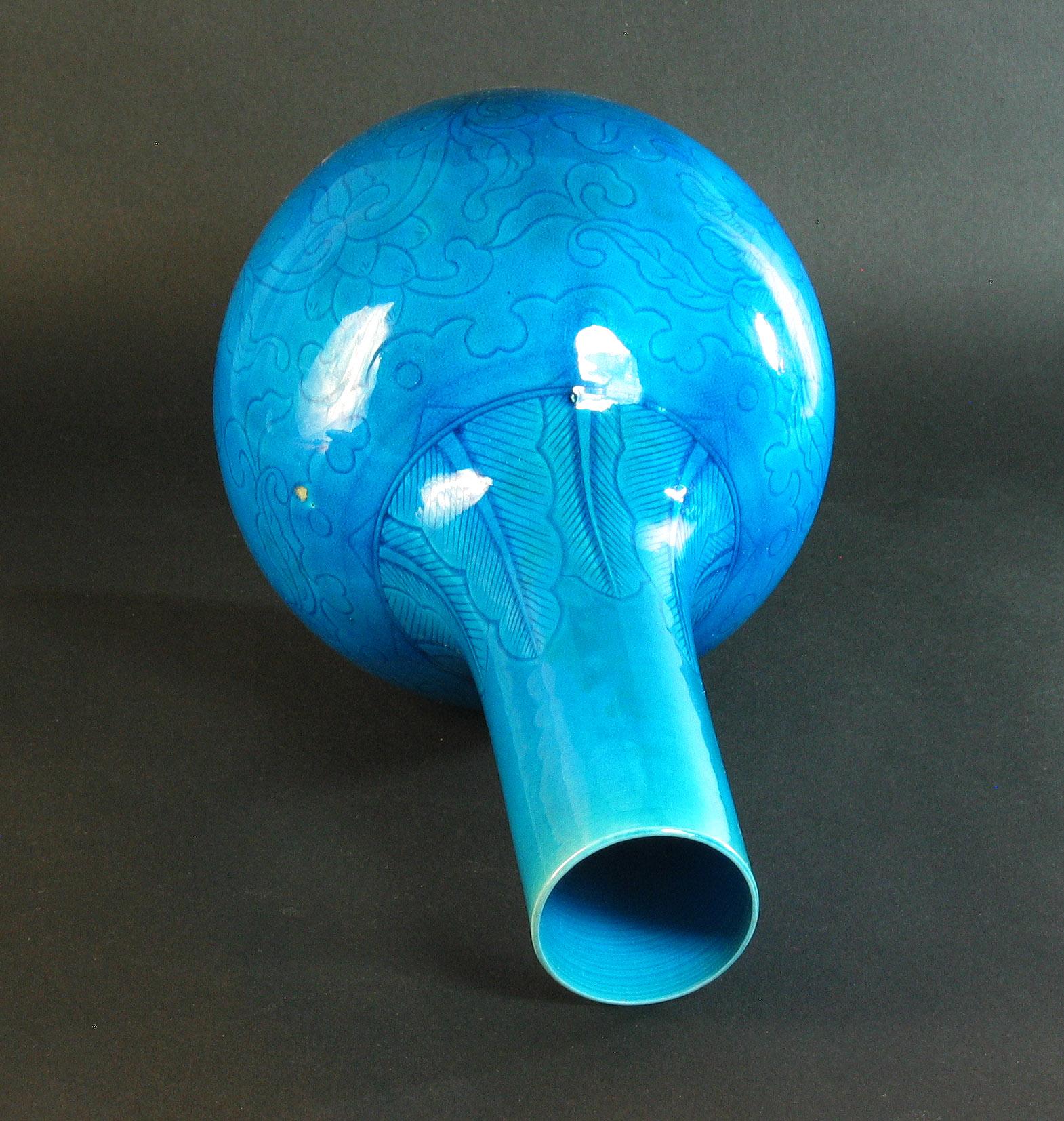 Pottery Turquoise Glazed Bottle Vase Tianqiuping Qing Dynasty, 19th Century