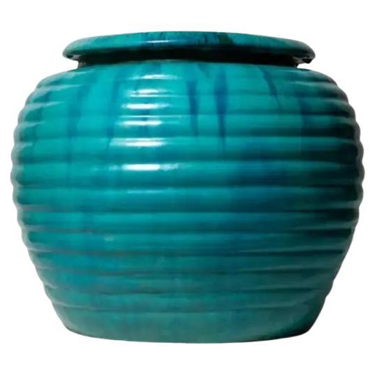 Jardinière en céramique émaillée turquoise