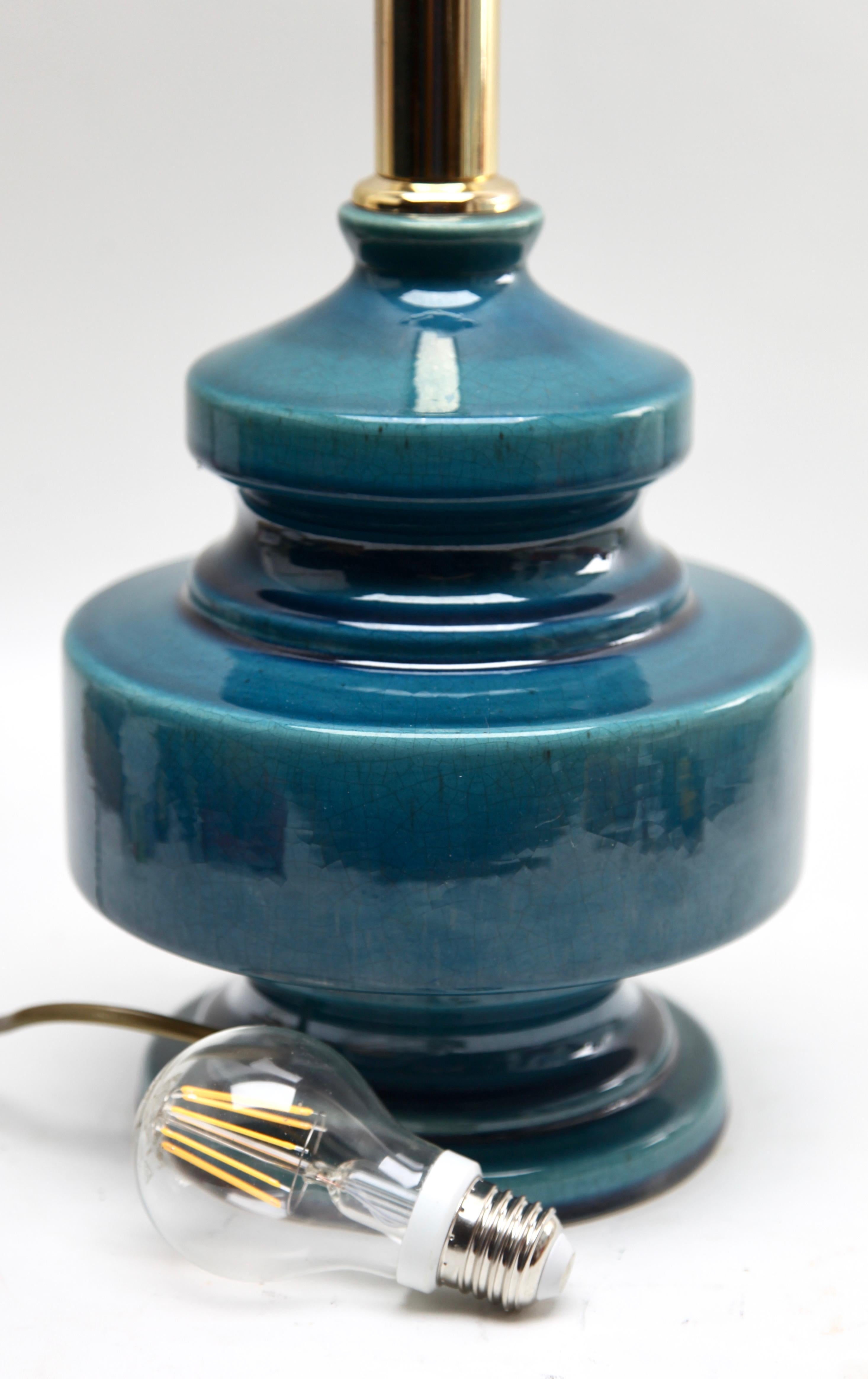 Turquoise Glazed Ceramic Table Lamp with Crackle Glaze 6