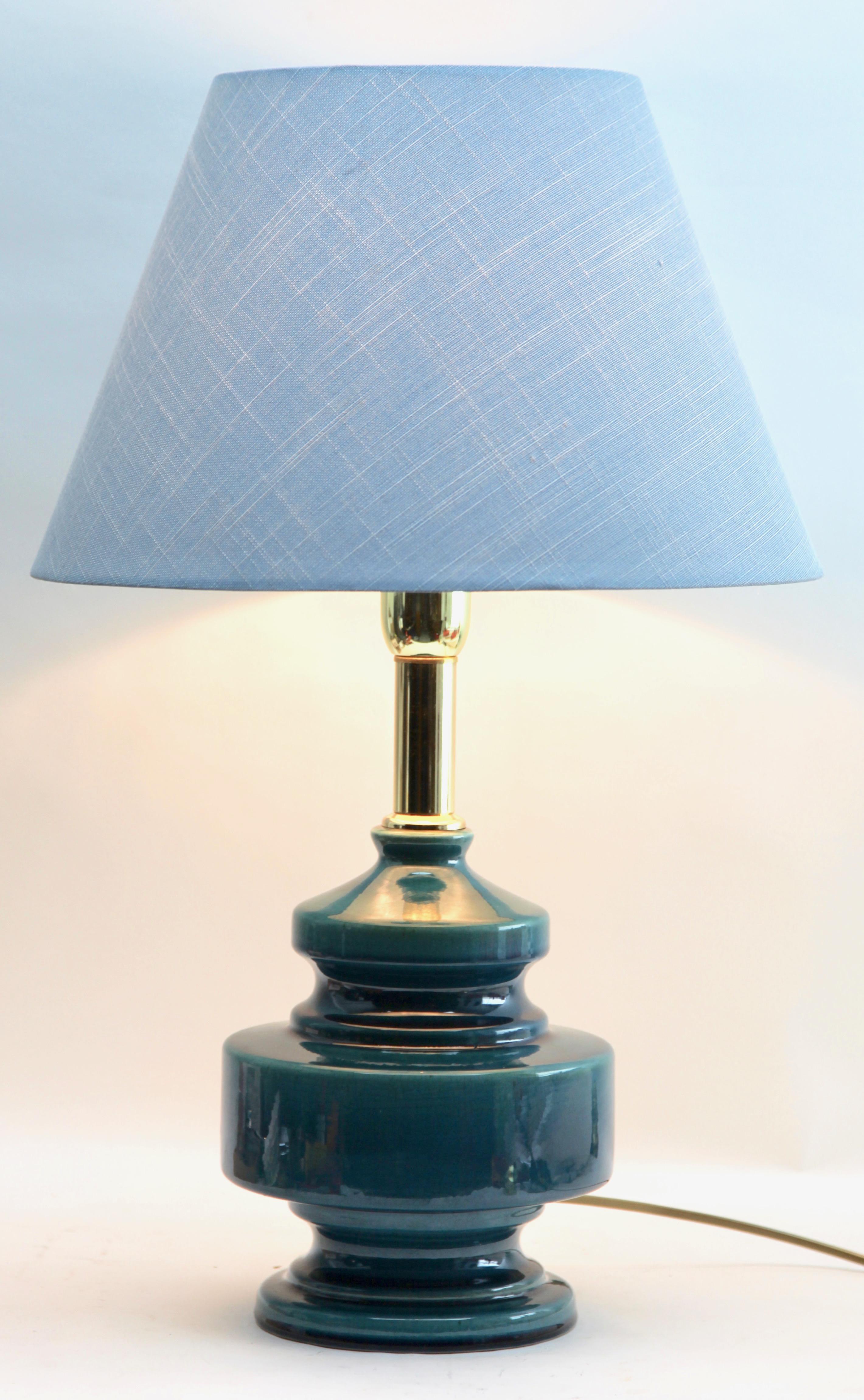 Art Deco Turquoise Glazed Ceramic Table Lamp with Crackle Glaze