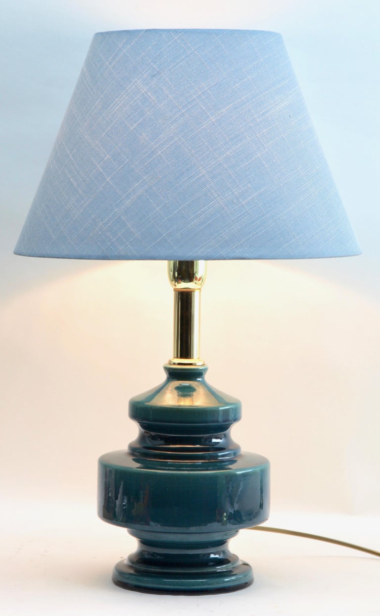Art Deco Turquoise Glazed Ceramic Table Lamp with Crackle Glaze For Sale