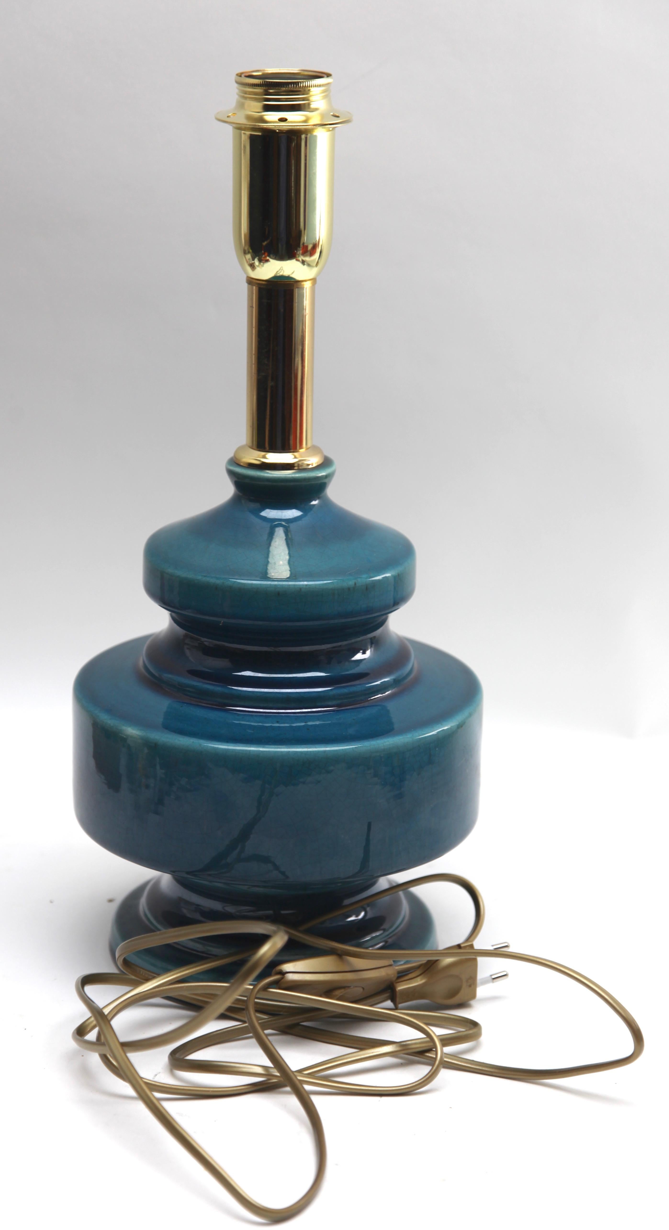 Turquoise Glazed Ceramic Table Lamp with Crackle Glaze In Good Condition In Verviers, BE