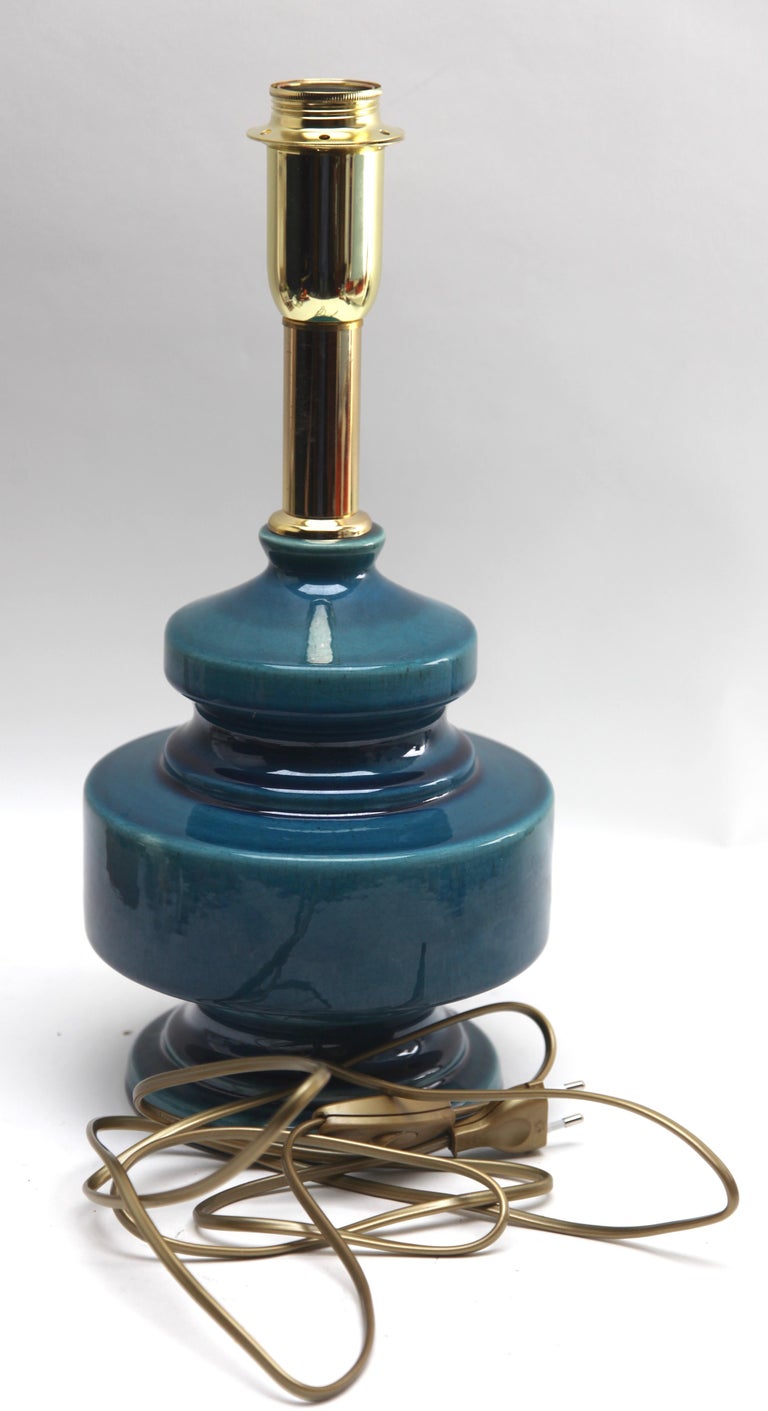 Turquoise Glazed Ceramic Table Lamp with Crackle Glaze In Good Condition For Sale In Verviers, BE