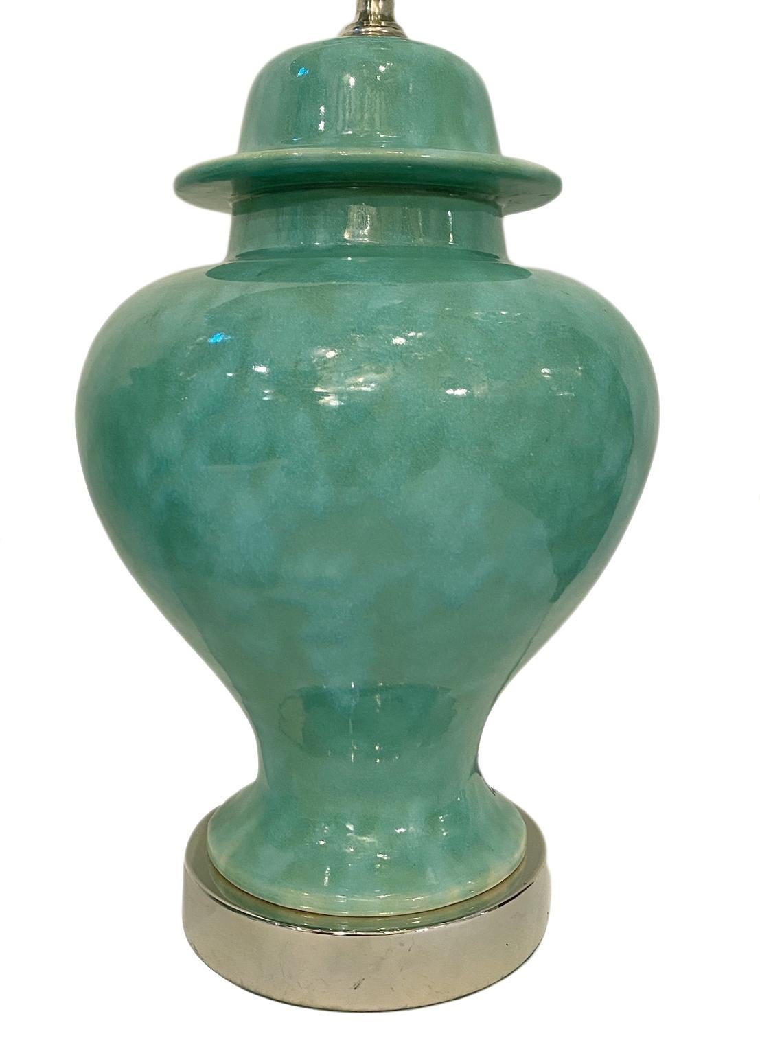 Français Lampes de table céramique émaillée turquoise en vente
