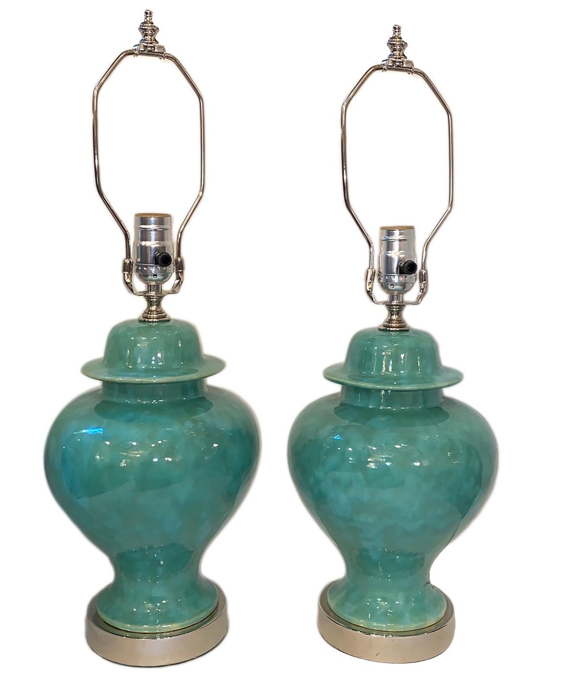 French Turquoise Glazed Ceramic Table Lamps For Sale