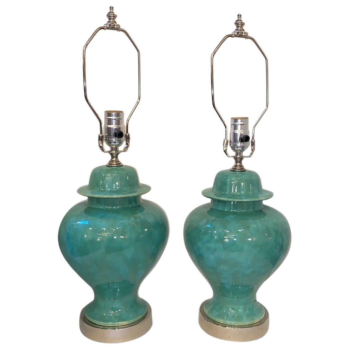 Turquoise Glazed Ceramic Table Lamps For Sale