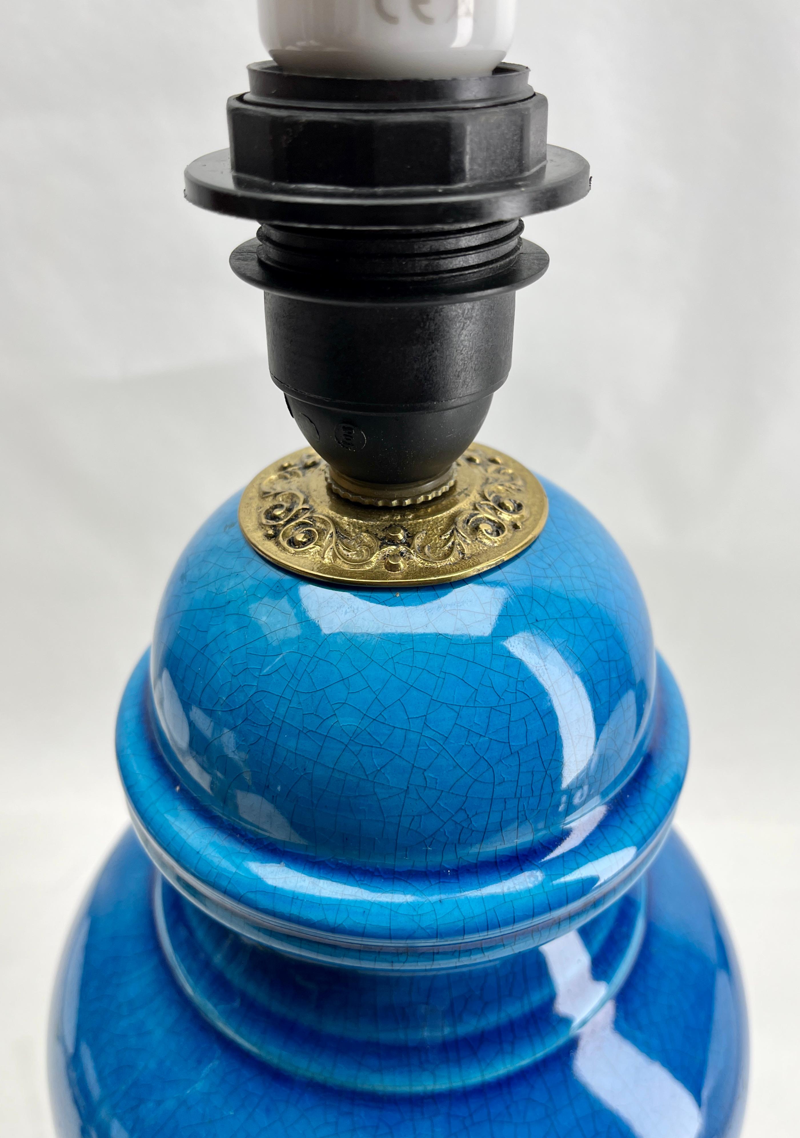 Turquoise Glacé  Lampe de table en céramique chinoise à glaçure craquelée en vente 3