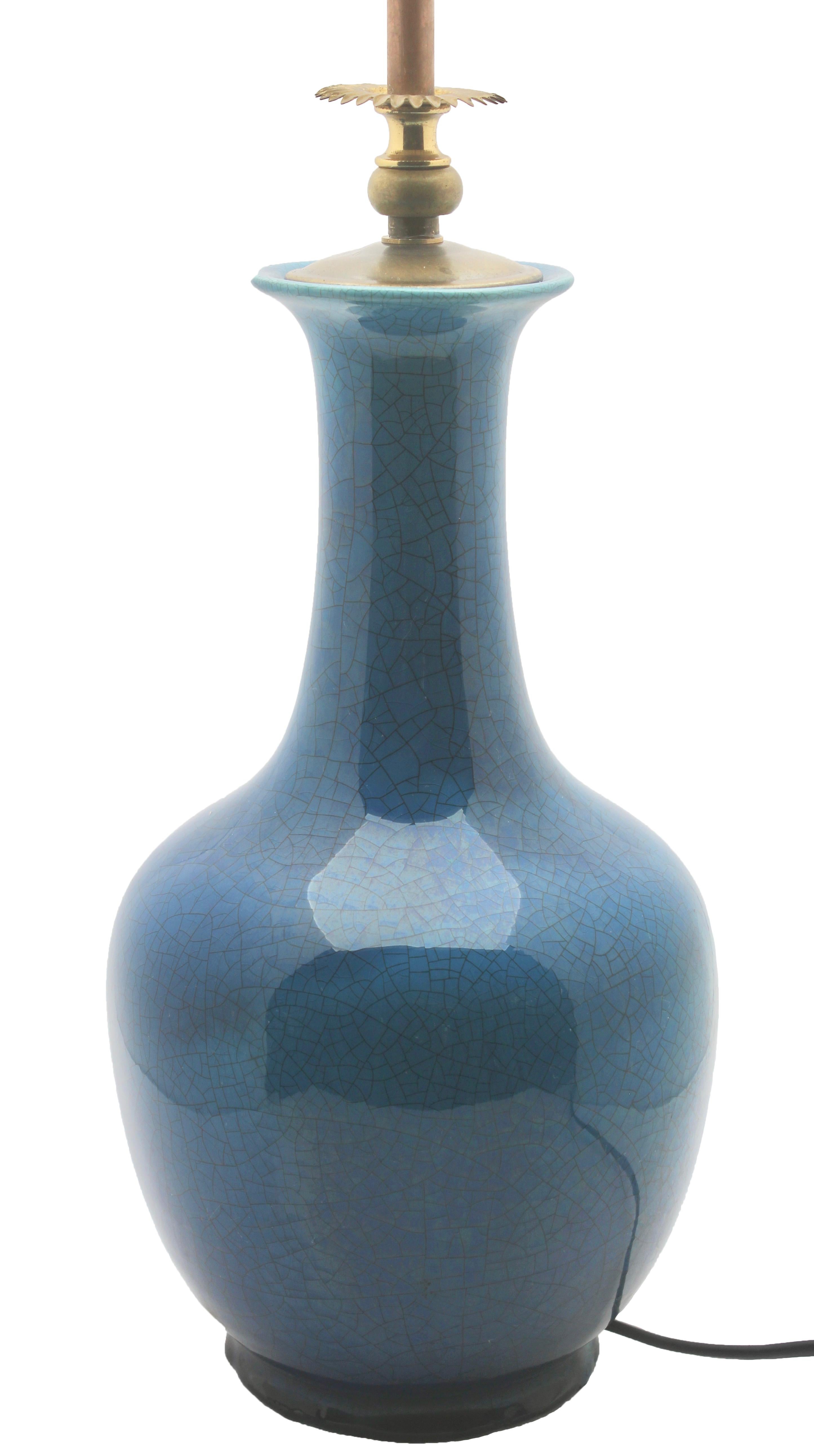 Turquoise Glazed Chinese Ceramic Table Lamp with Crackle Glaze In Good Condition In Verviers, BE