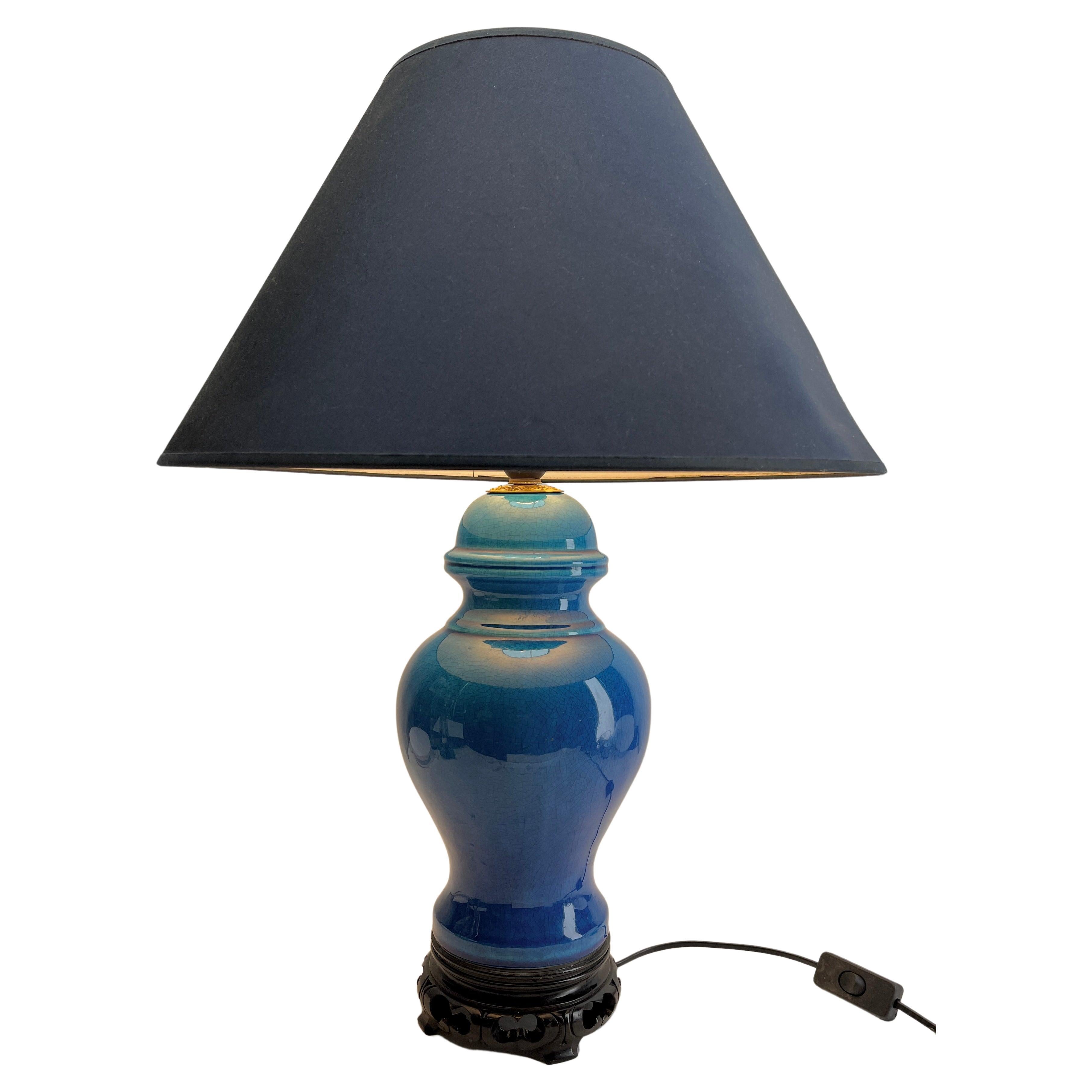 Mid-20th Century Turquoise Glazed  Chinese Ceramic Table Lamp with Crackle Glaze For Sale