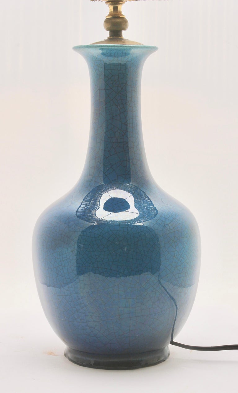 Turquoise Glazed Chinese Ceramic Table Lamp with Crackle Glaze For Sale