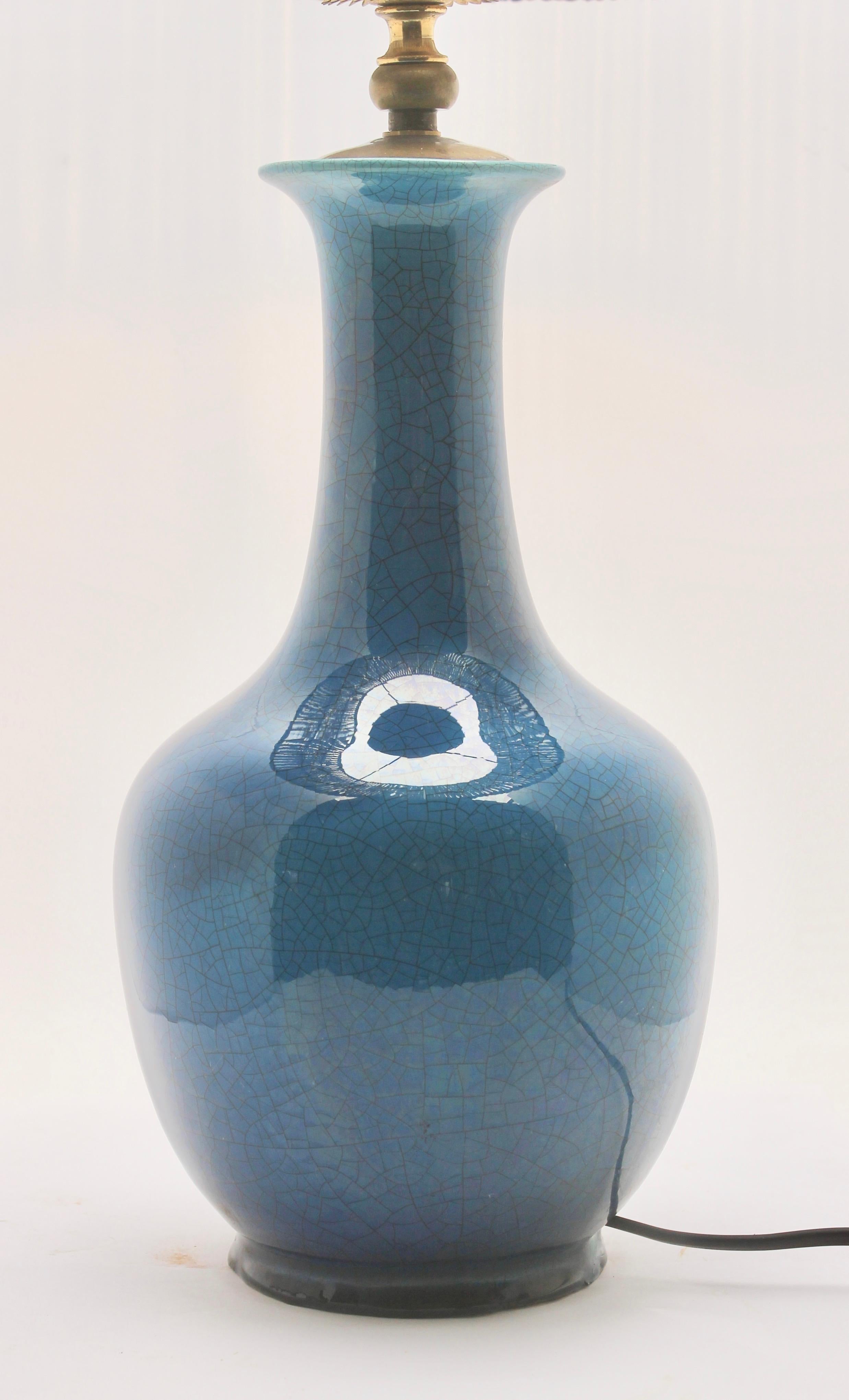 Turquoise Glazed Chinese Ceramic Table Lamp with Crackle Glaze 2