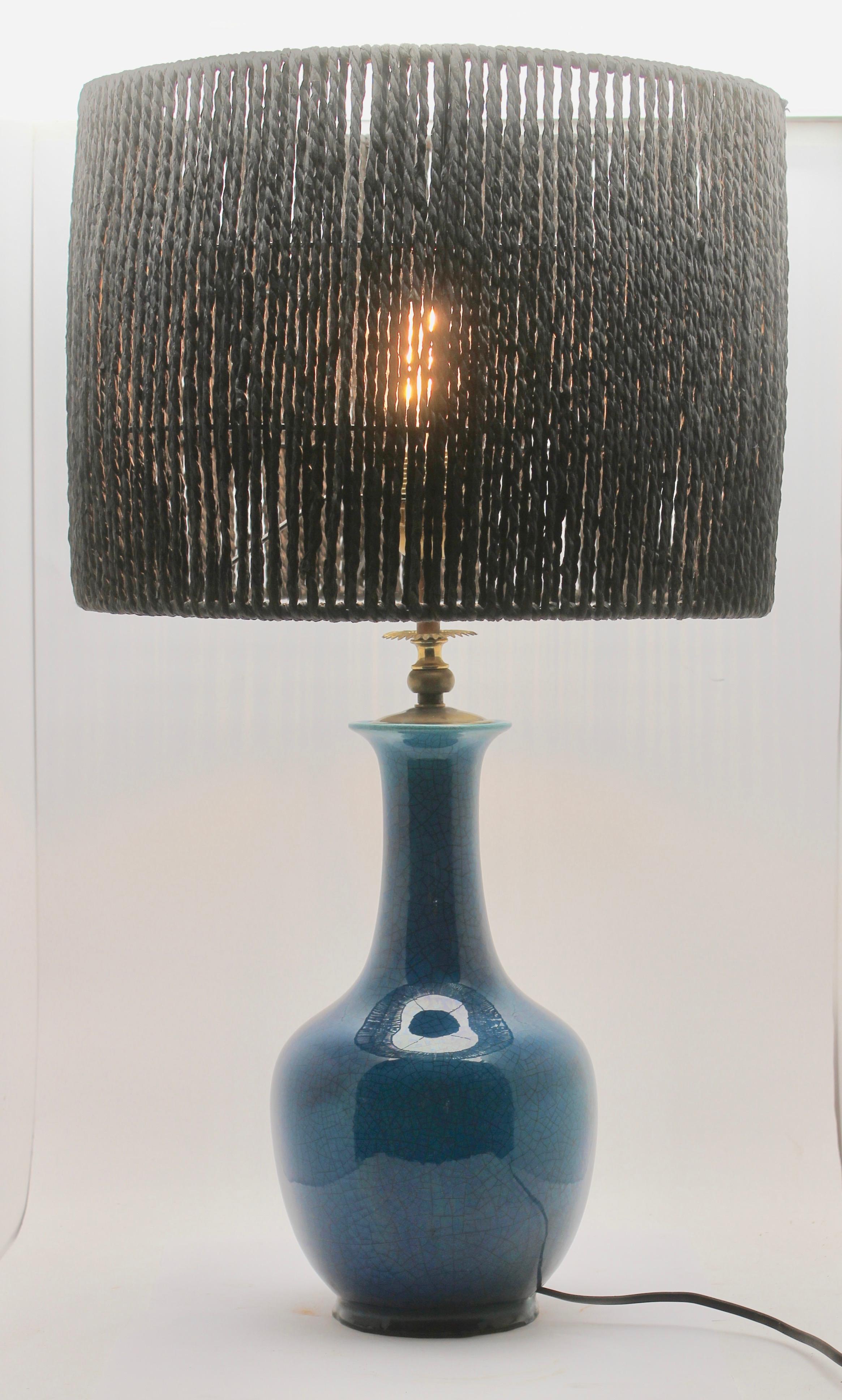 Turquoise Glazed Chinese Ceramic Table Lamp with Crackle Glaze 3