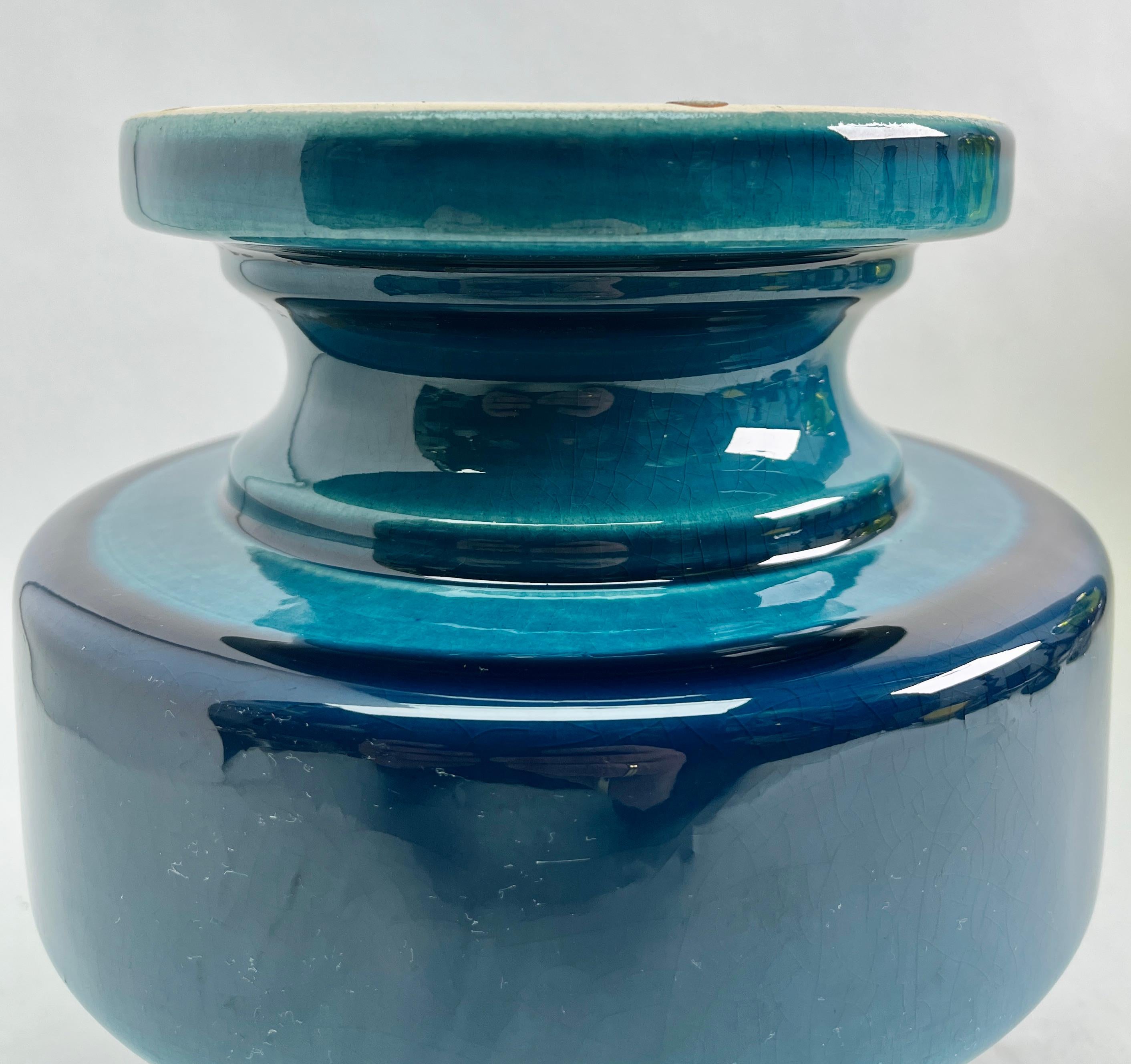 Art Nouveau  Turquoise Glazed Chinese Style Ceramic Vase with Crackle Glaze For Sale