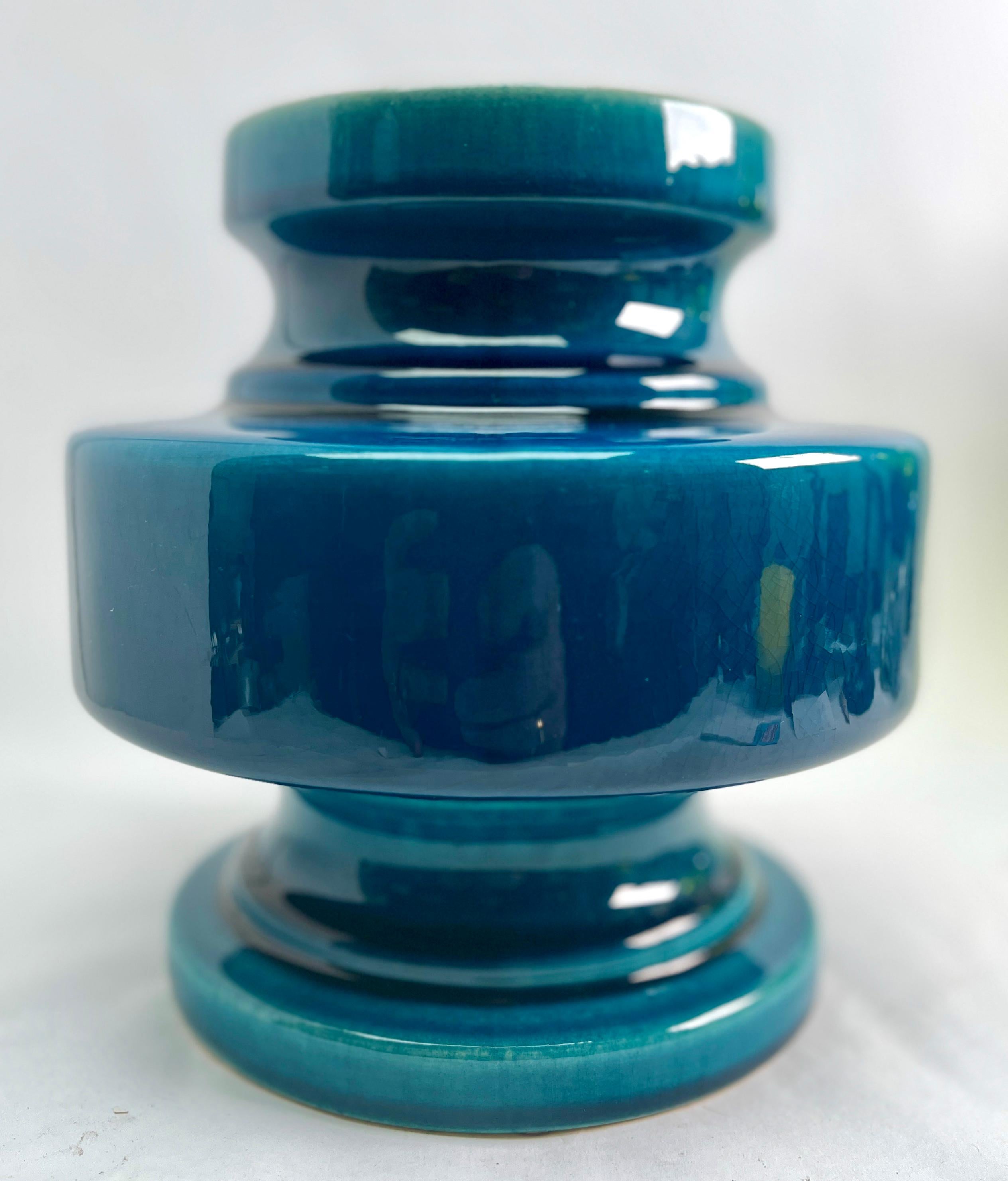  Turquoise Glacé  Vase en céramique de style chinois à glaçure craquelée Bon état - En vente à Verviers, BE