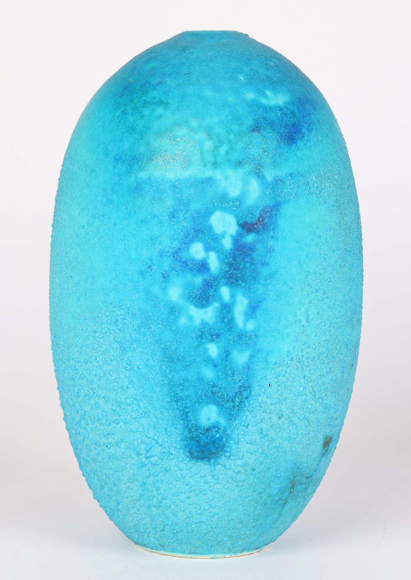 Modern Turquoise Glazed Group of Graduated Studio Pottery Gourd Shape Vases For Sale