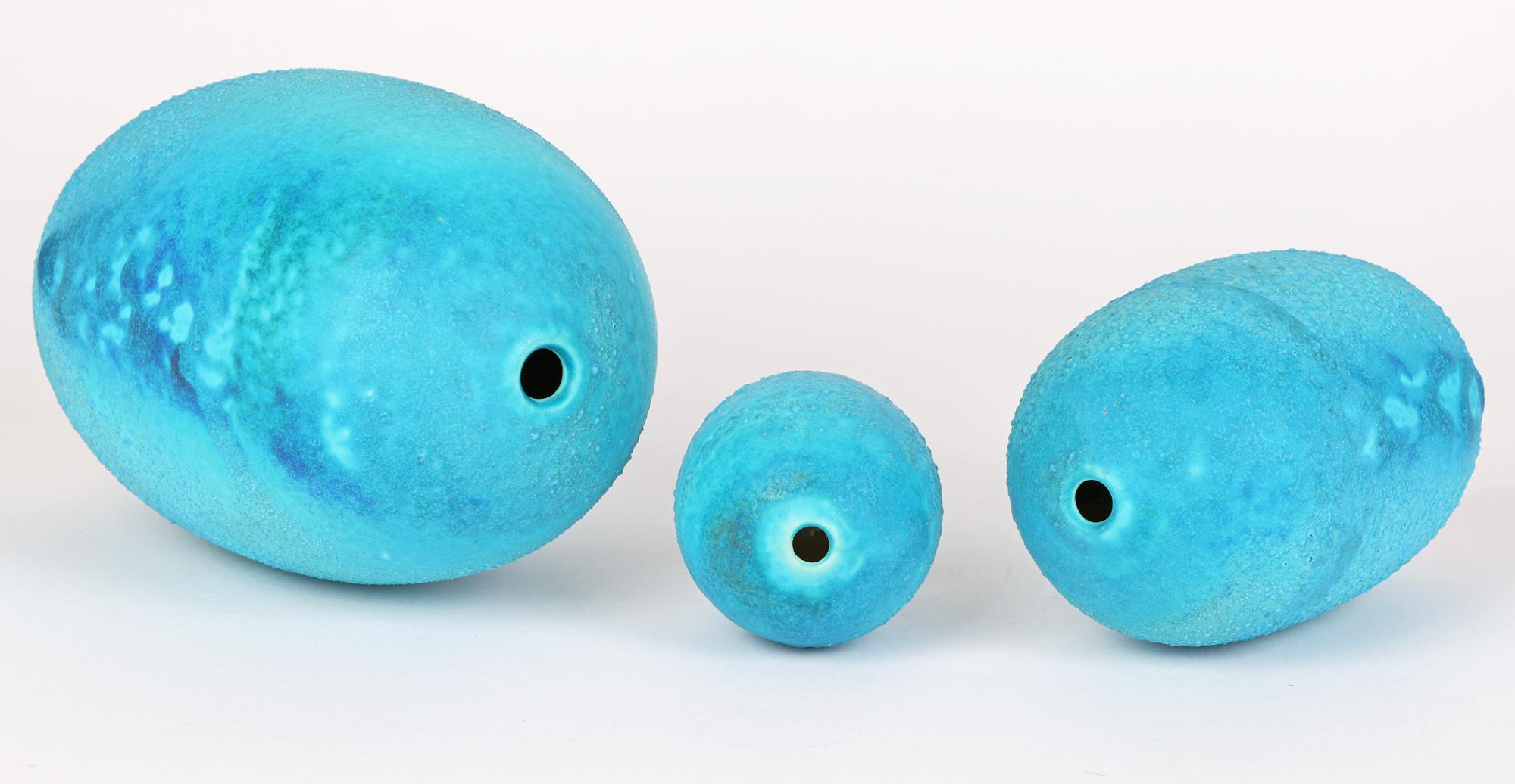20th Century Turquoise Glazed Group of Graduated Studio Pottery Gourd Shape Vases For Sale