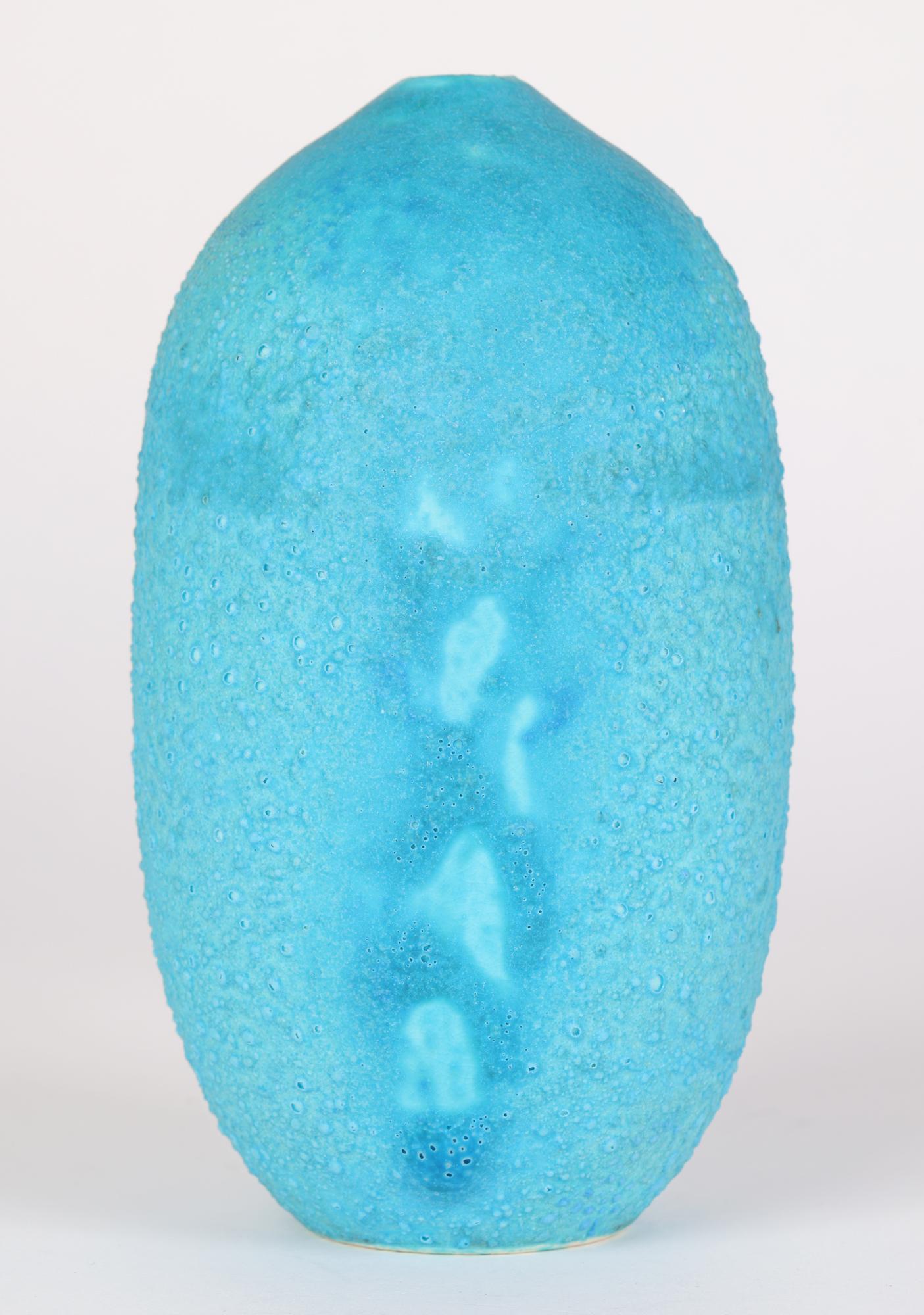 Stoneware Turquoise Glazed Group of Graduated Studio Pottery Gourd Shape Vases For Sale