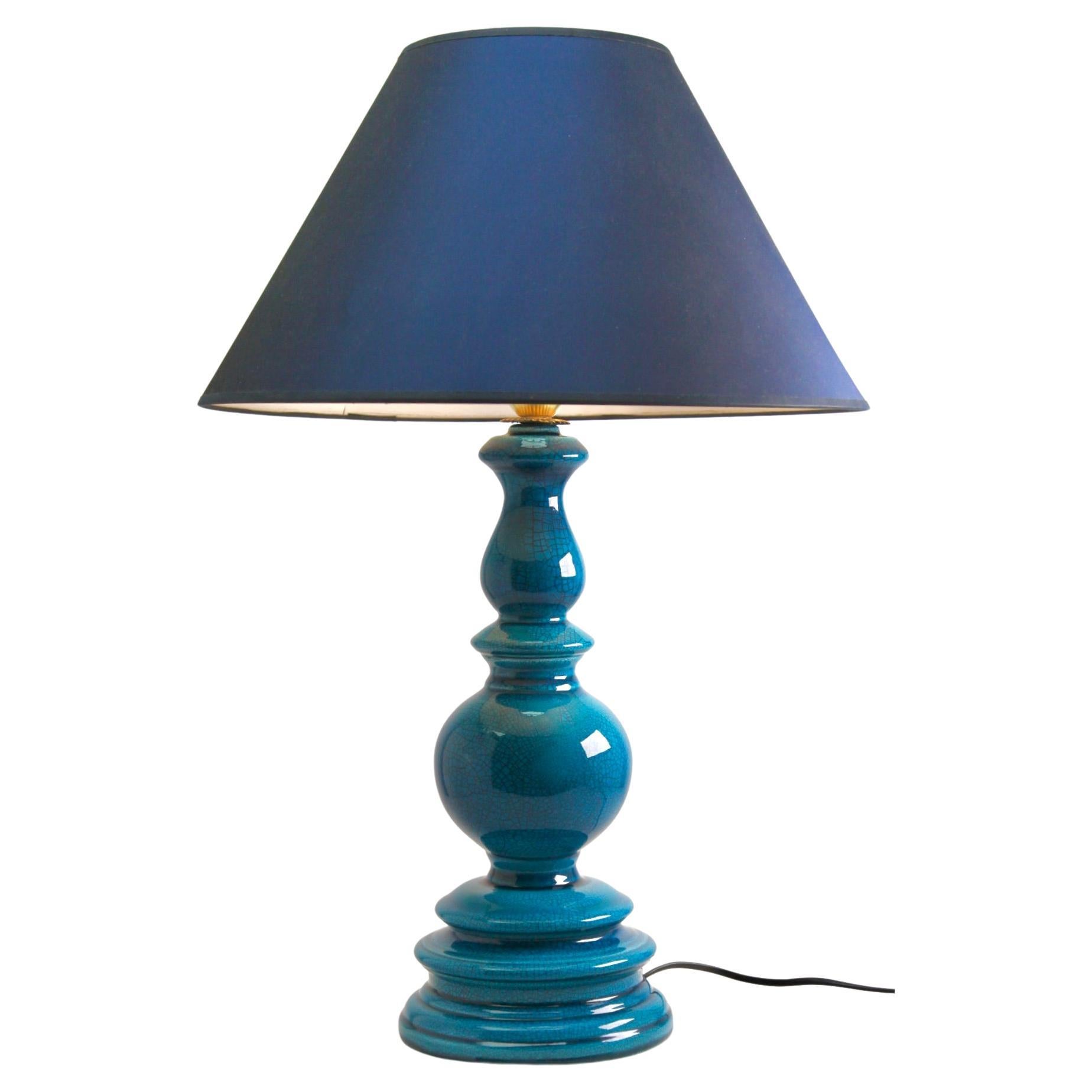 Turquoise Glazed Large Chinese Ceramic Table Lamp with Crackle Glaze