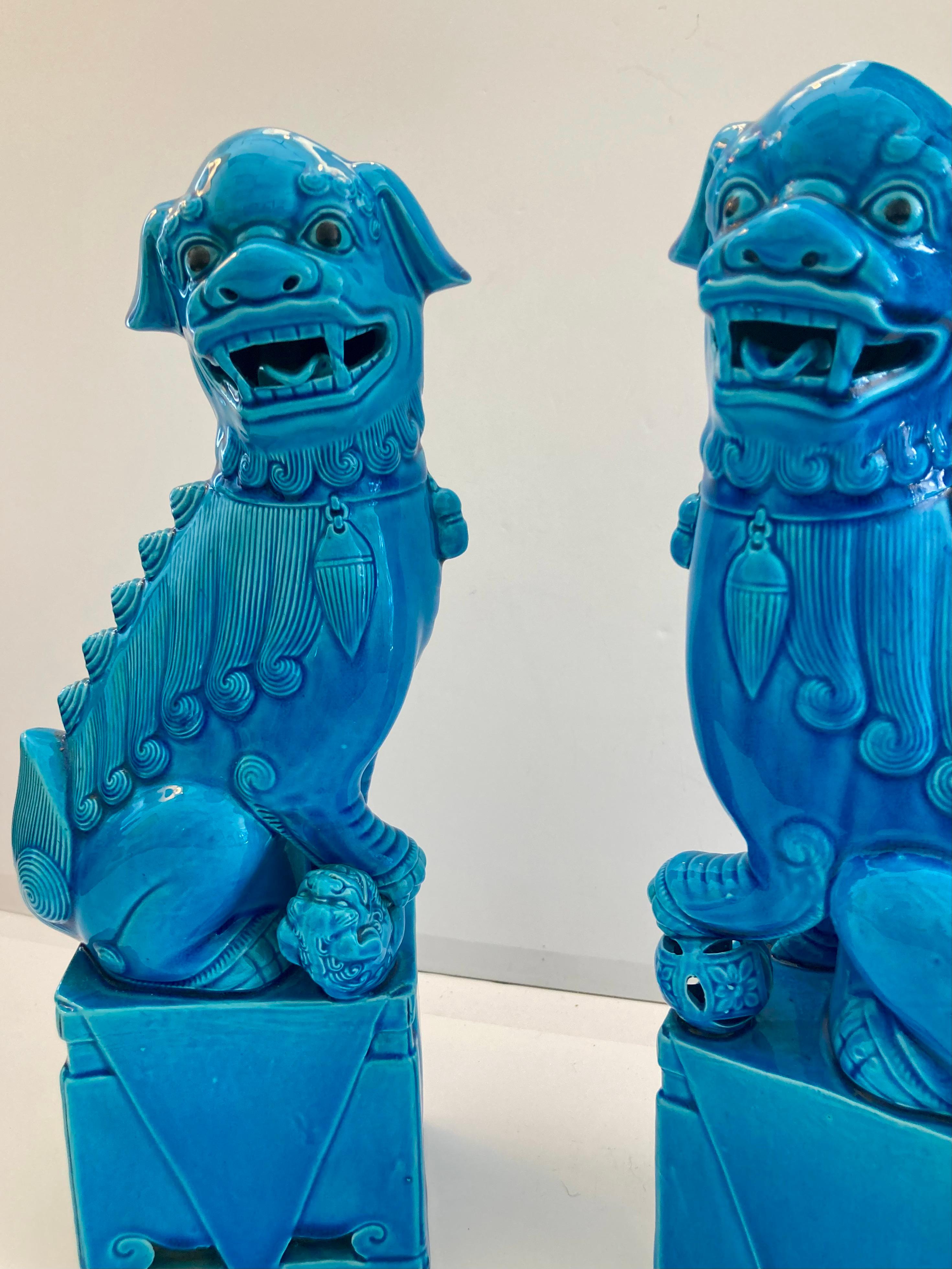 Turquoise Glazed Porcelain Foo Dogs Large, a Pair For Sale 5
