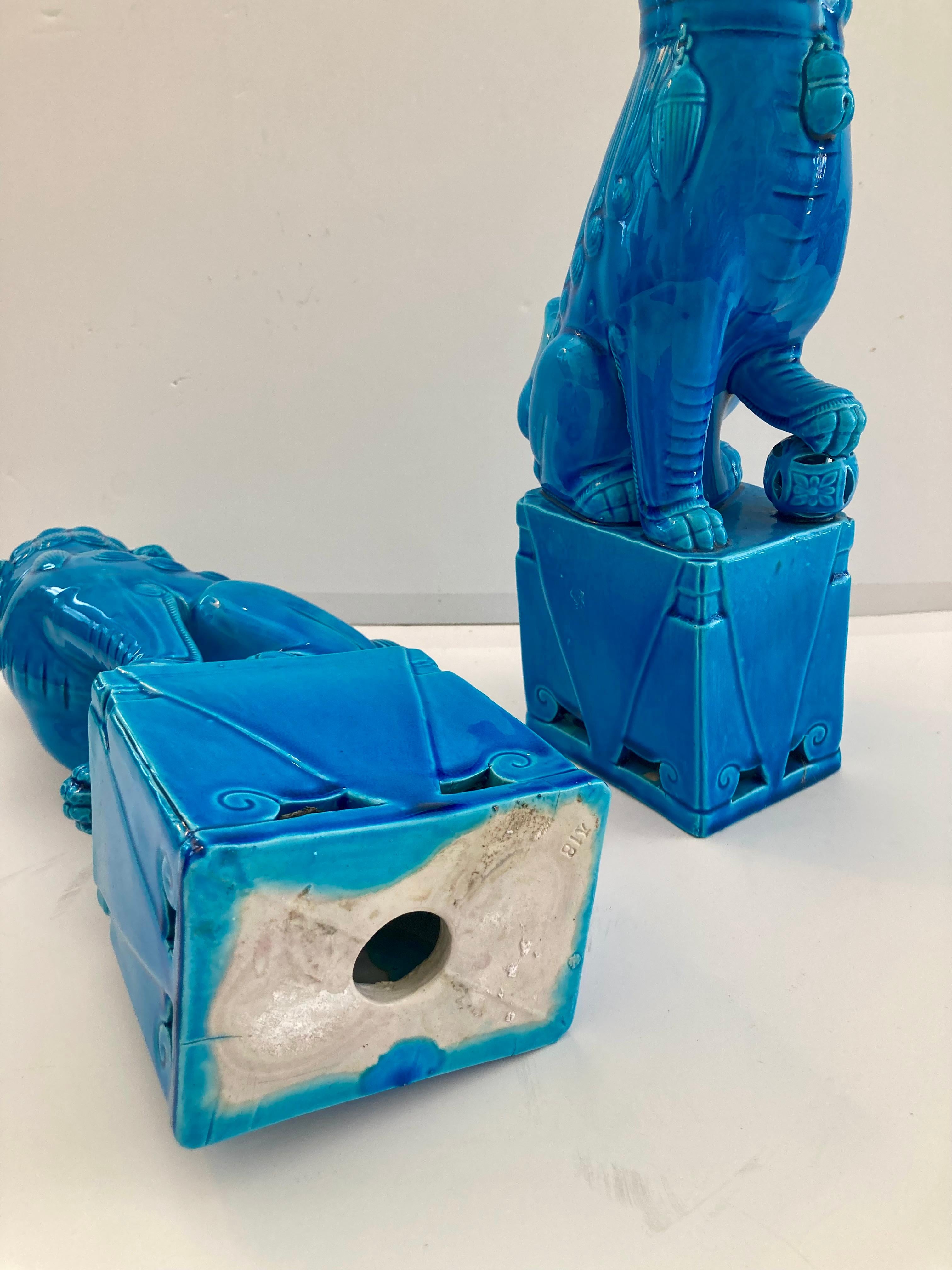 Turquoise Glazed Porcelain Foo Dogs Large, a Pair For Sale 6