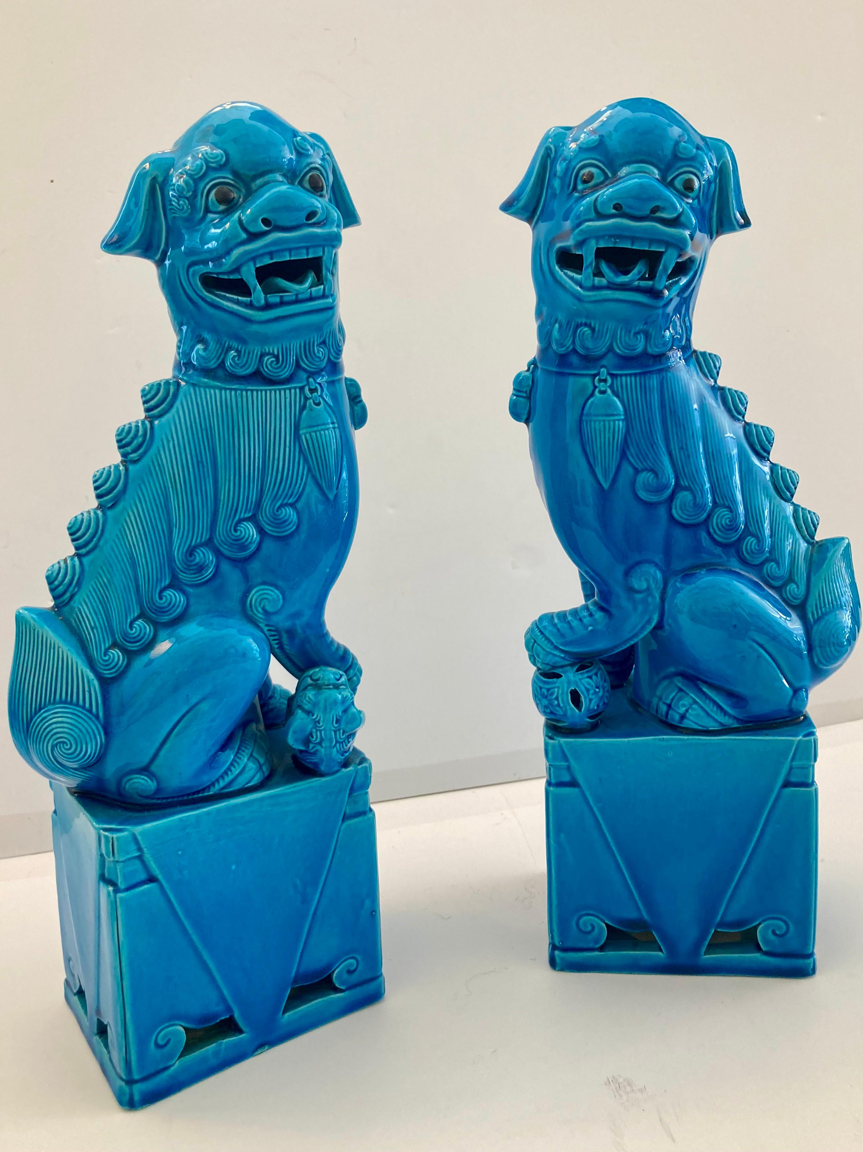 Other Turquoise Glazed Porcelain Foo Dogs Large, a Pair For Sale
