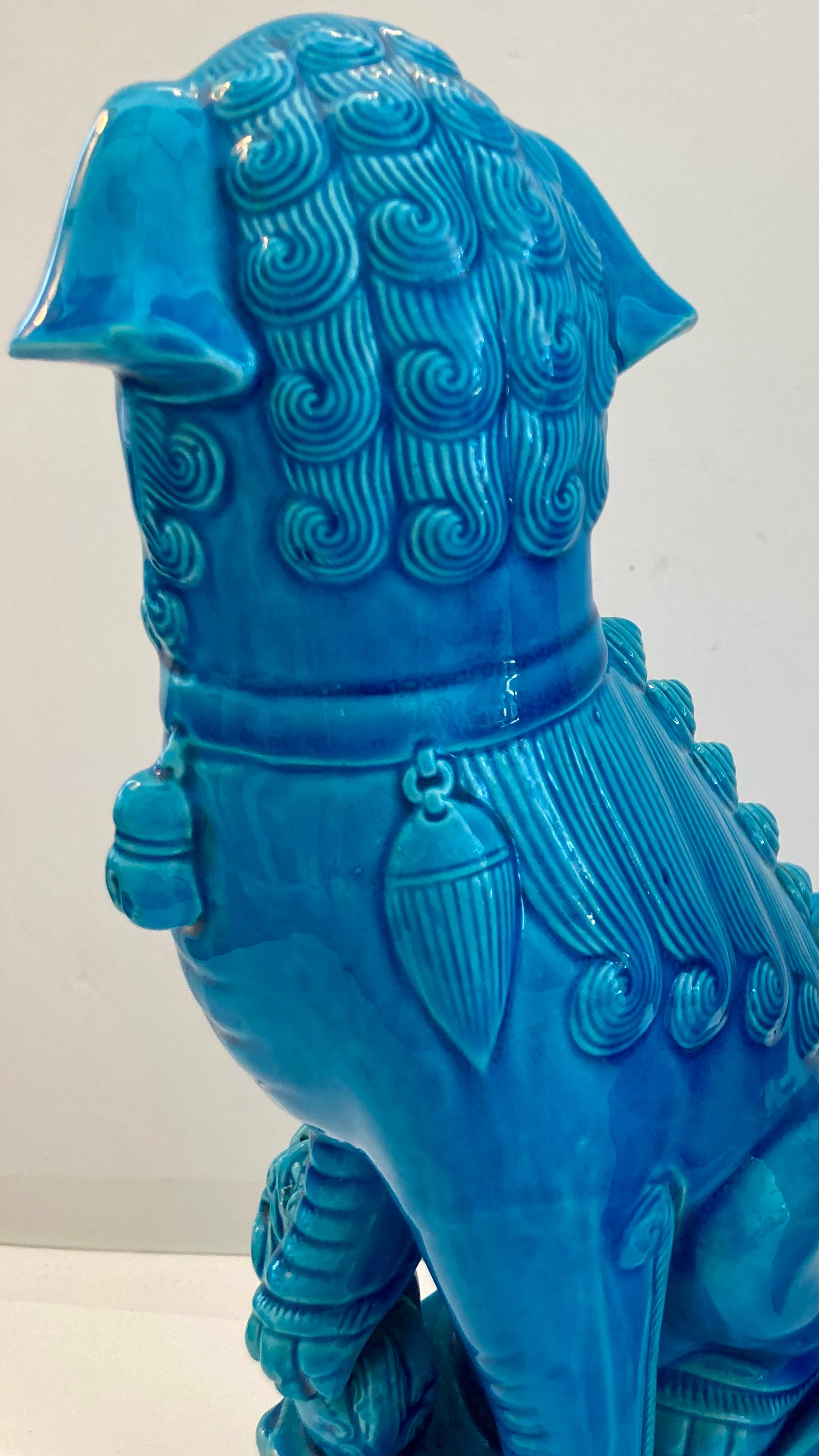 Mid-20th Century Turquoise Glazed Porcelain Foo Dogs Large, a Pair For Sale