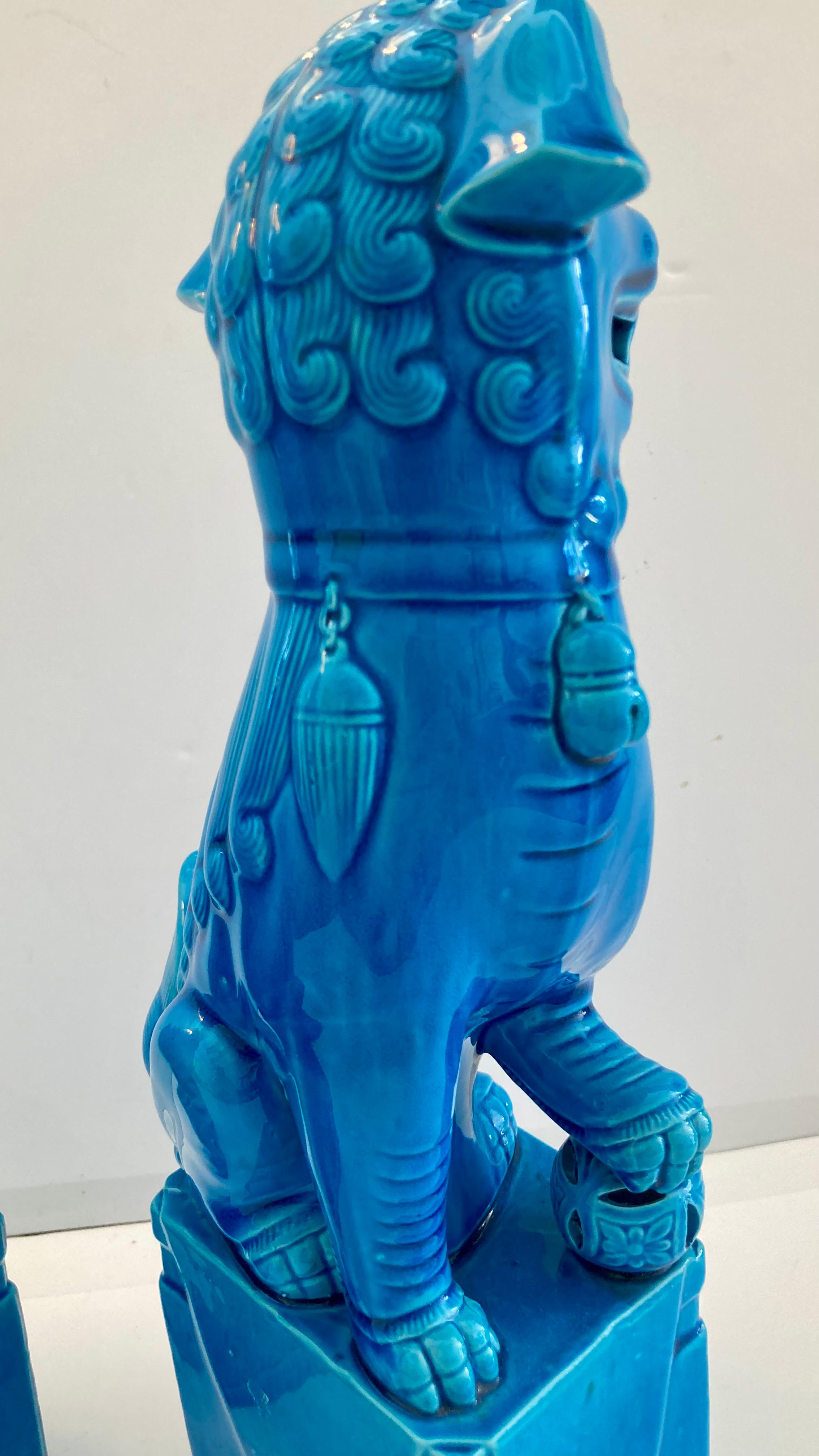 Turquoise Glazed Porcelain Foo Dogs Large, a Pair For Sale 3