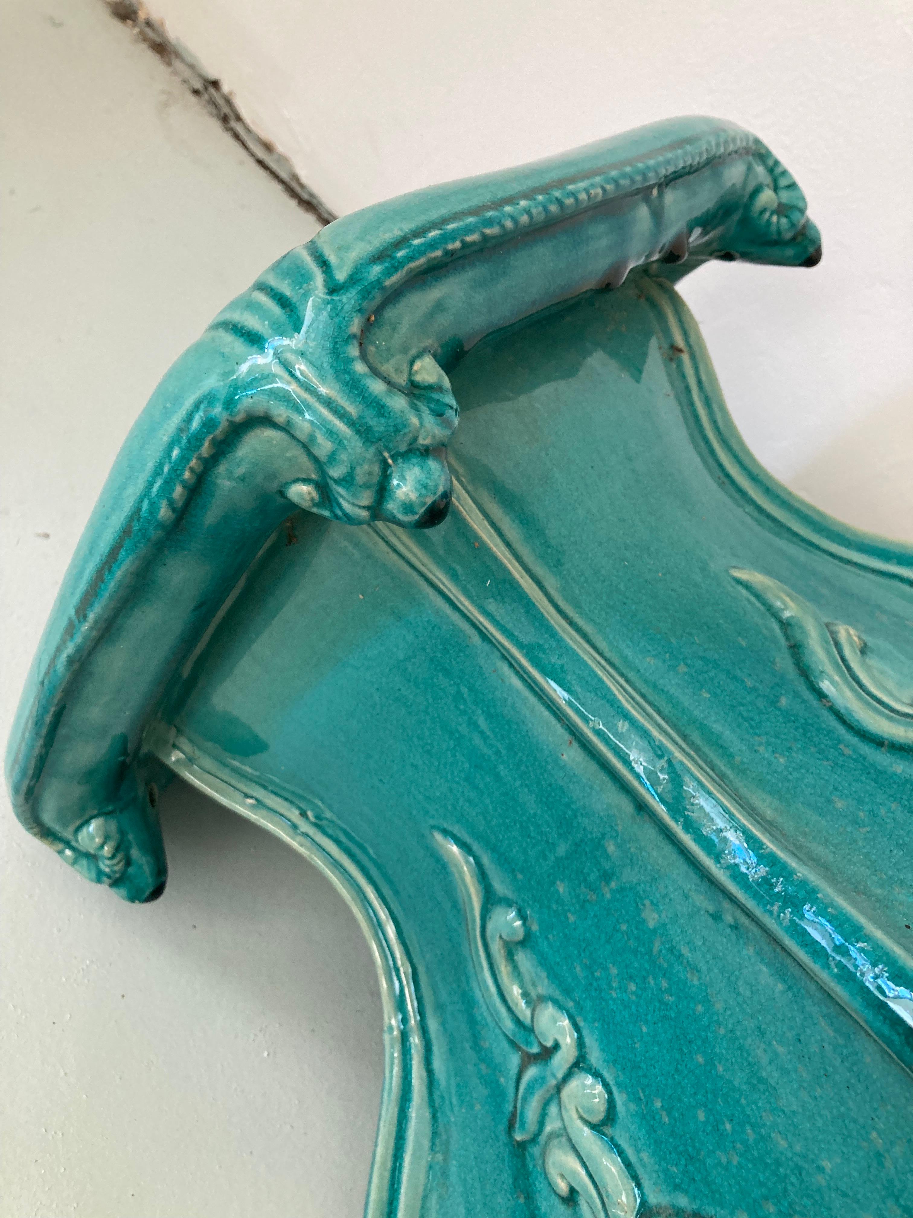 Turquoise Glazed Terra Cotta Garden Seat For Sale 2