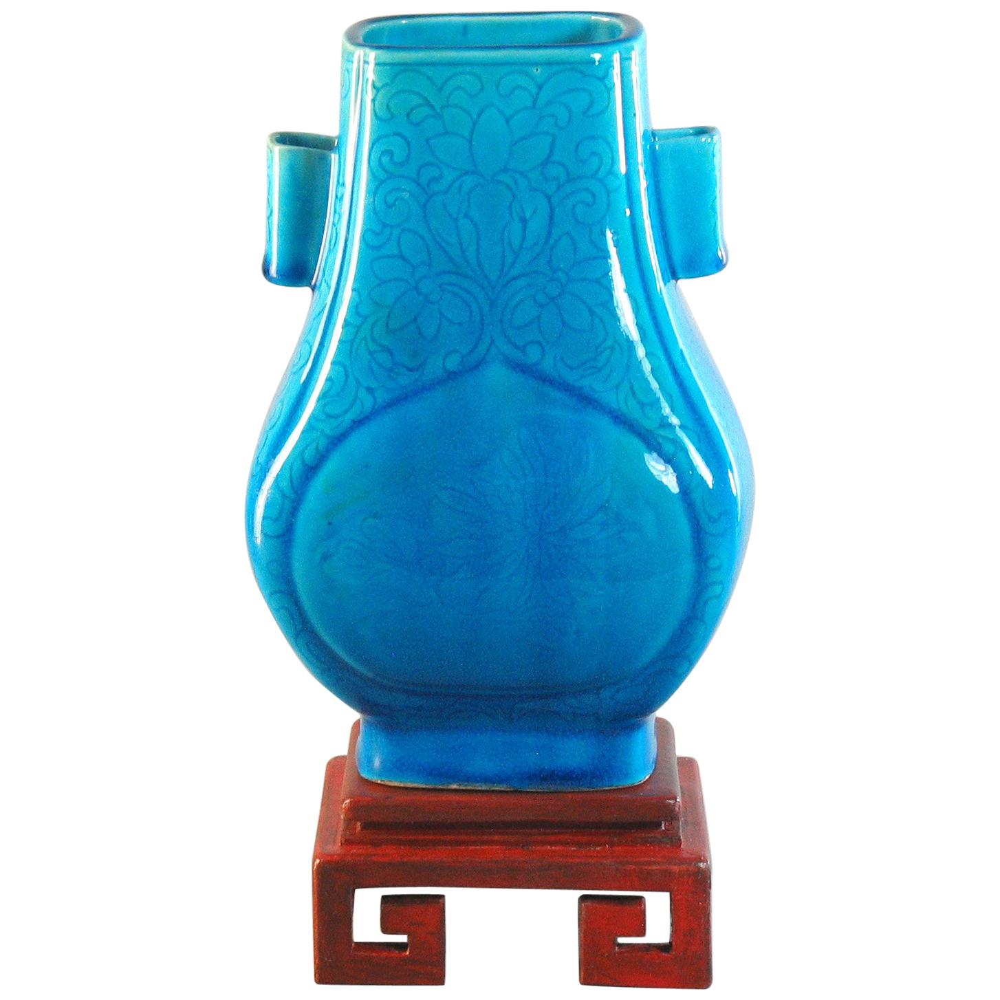 Turquoise Glazed Vase Fanghu Qing Dynasty, 19th Century