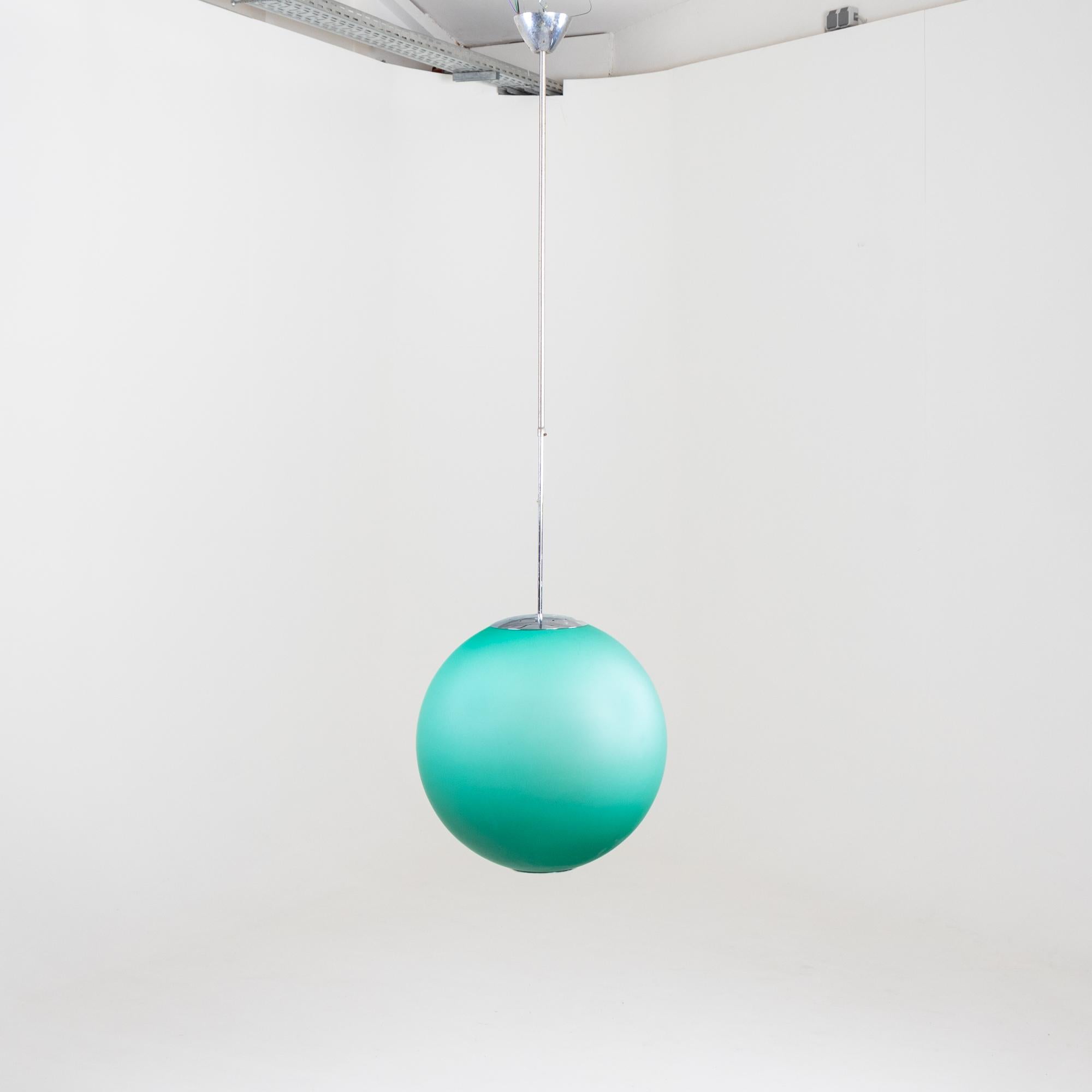 Mid-Century Modern Turquoise Globe Ceiling Lamp by Fontana Arte, Italy Mid-20th Century For Sale