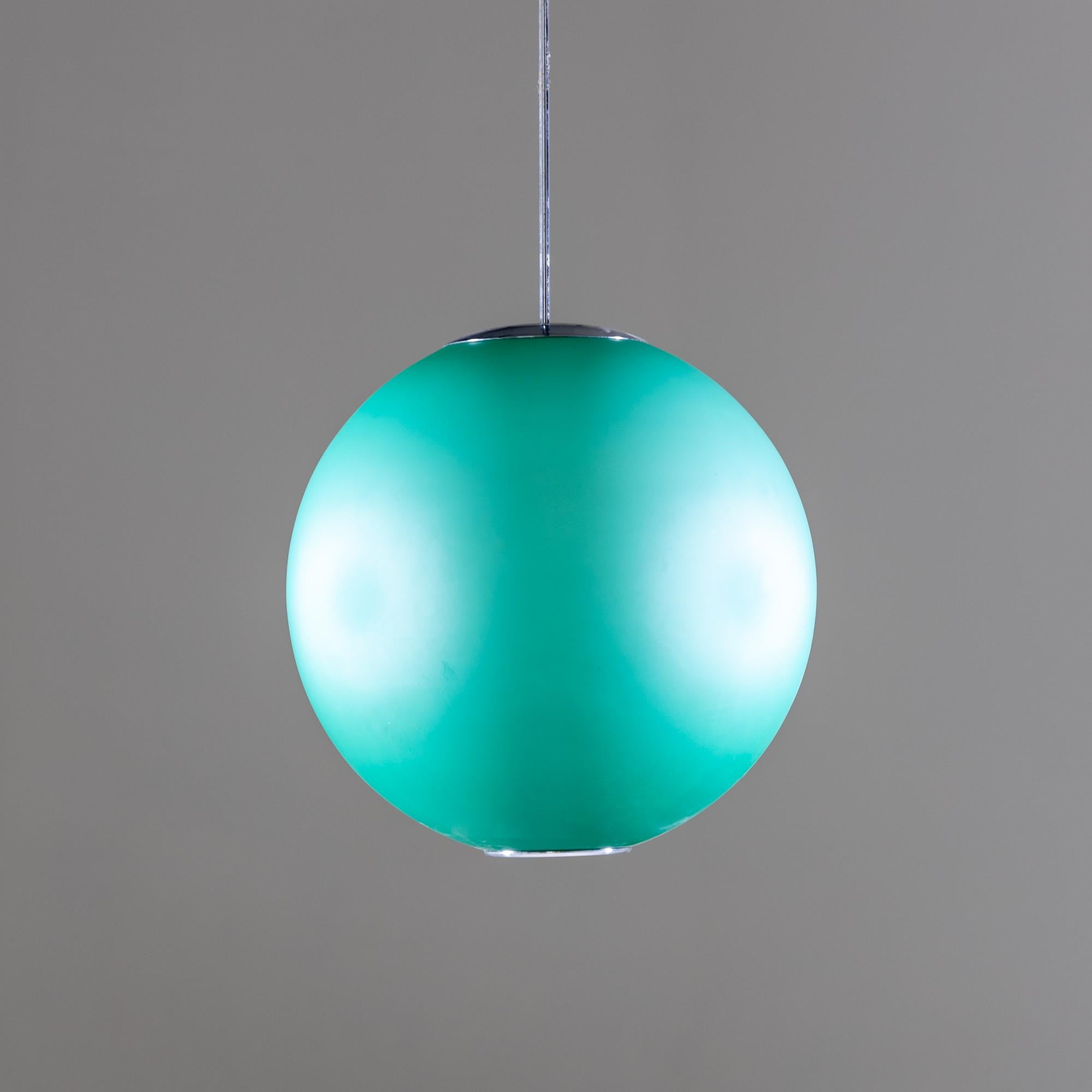 Italian Turquoise Globe Ceiling Lamp by Fontana Arte, Italy Mid-20th Century For Sale