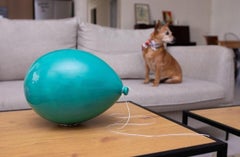 Turquoise glossy ceramic balloon sculpture handmade for wall, ceiling