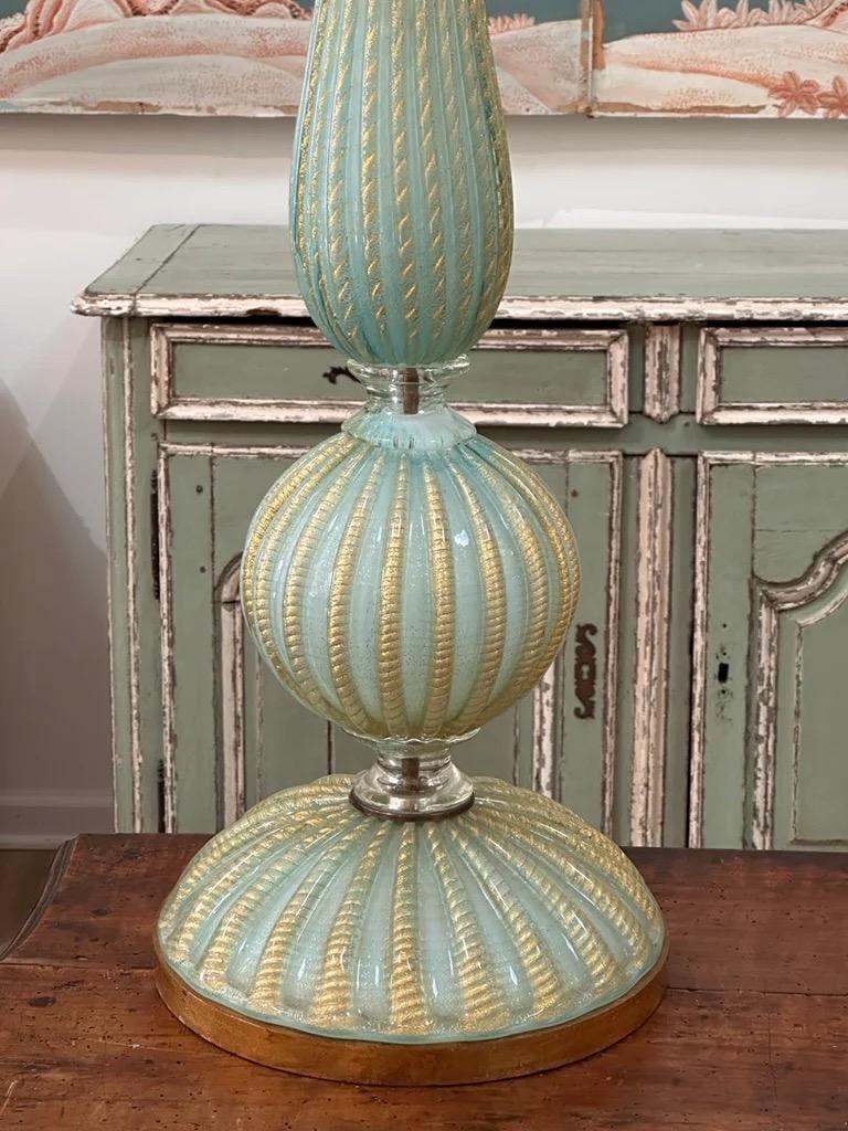 Tall Turquoise & Gold Aventurine Murano Glass Table Lamp, Circa 1960 In Good Condition For Sale In Charlottesville, VA