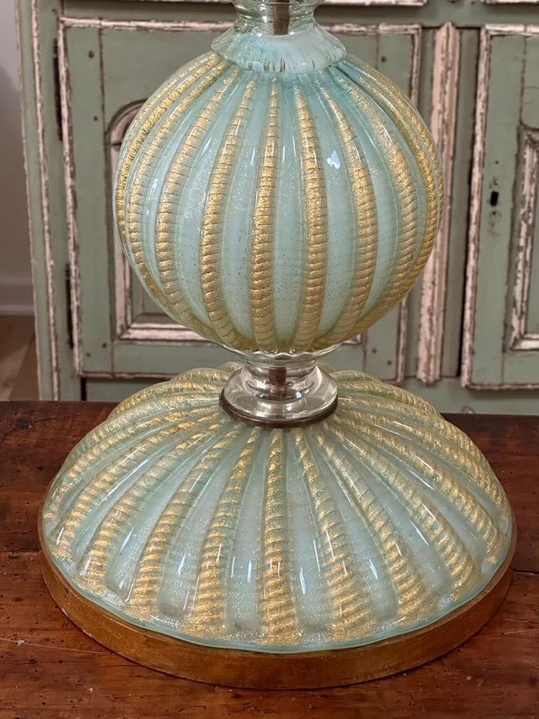 Tall Turquoise & Gold Aventurine Murano Glass Table Lamp, Circa 1960 For Sale 1