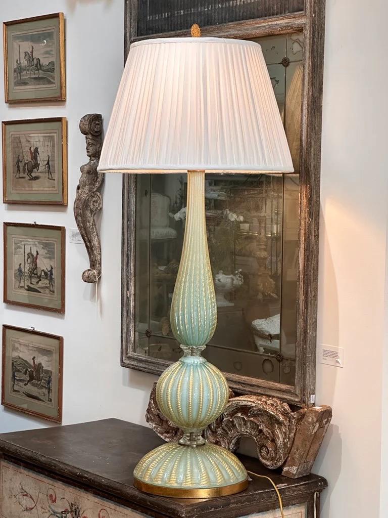 Tall Turquoise & Gold Aventurine Murano Glass Table Lamp, Circa 1960 For Sale 2