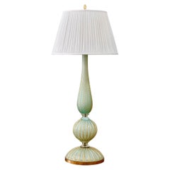 Vintage Tall Turquoise & Gold Aventurine Murano Glass Table Lamp, Circa 1960