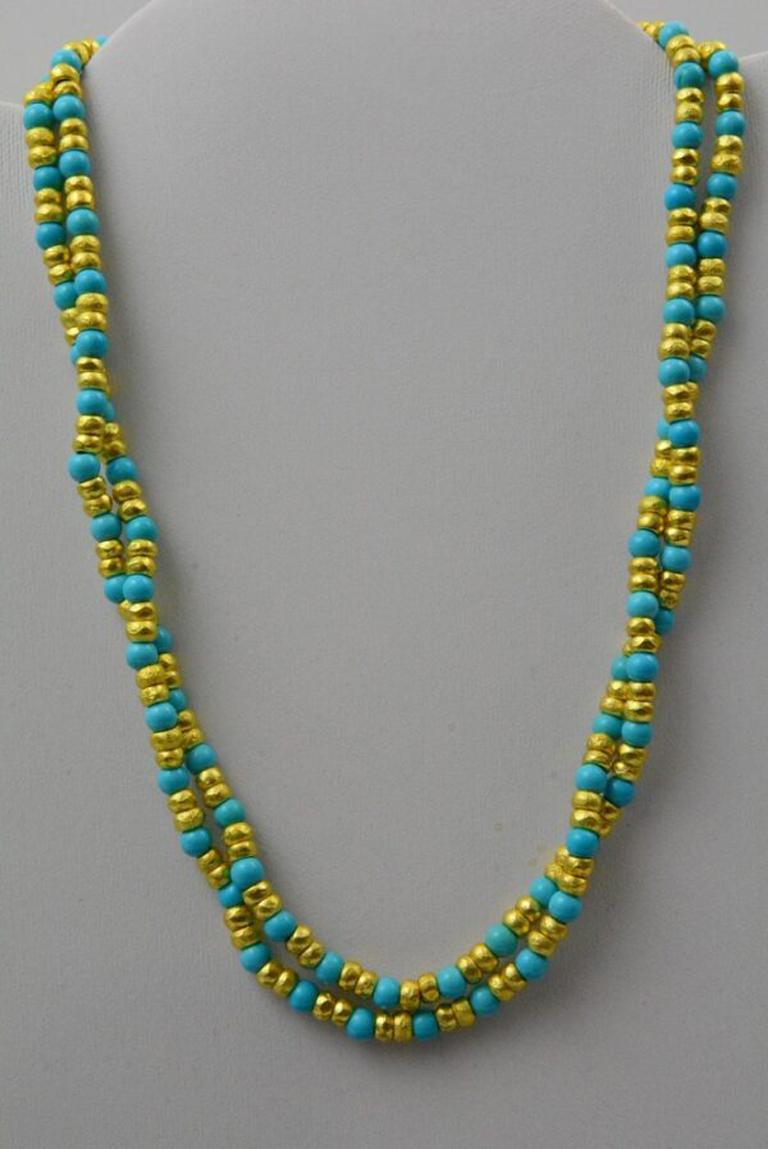 Artisan Collier de perles en or 22 carats et turquoise de Tagili Designs